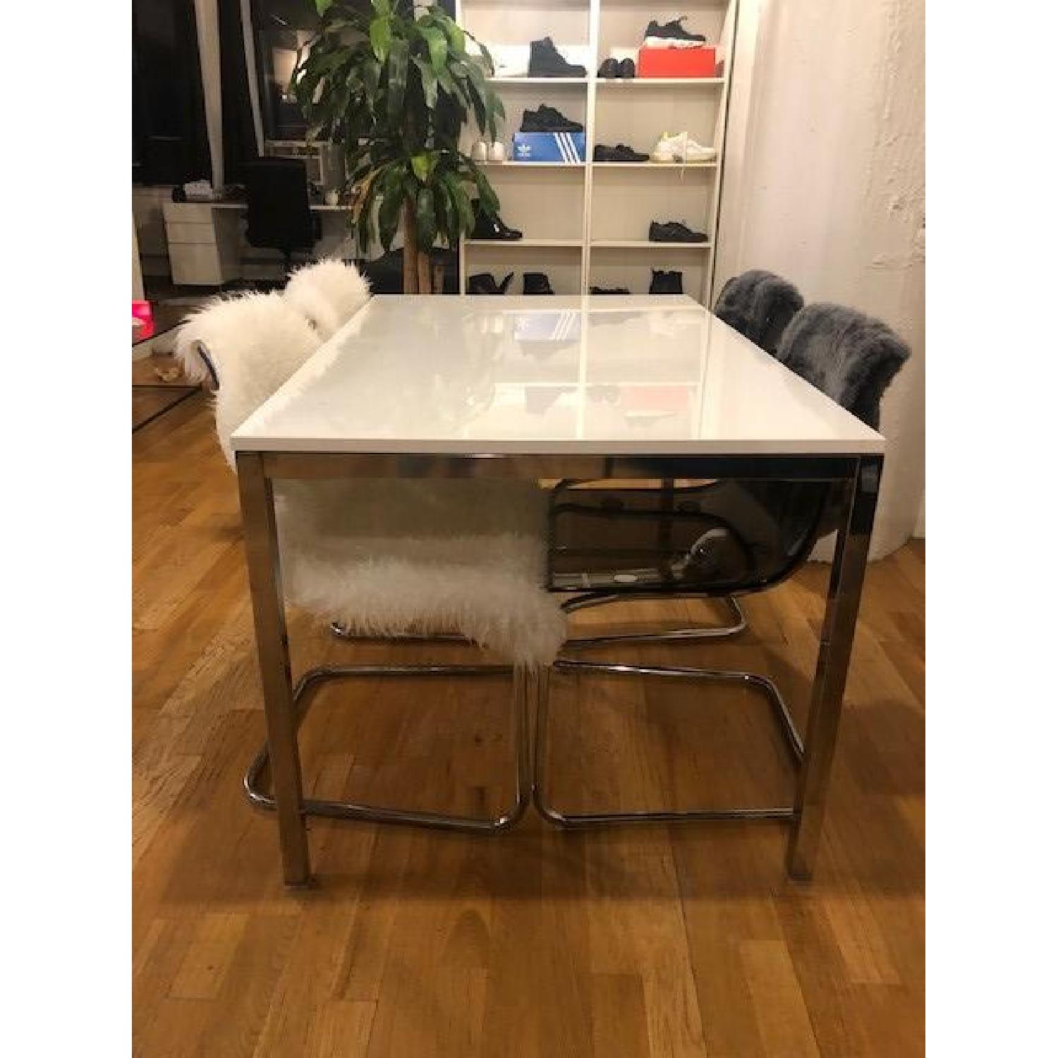 Ikea White Glass Tabletop w/ Silver Metal Frame - image-3