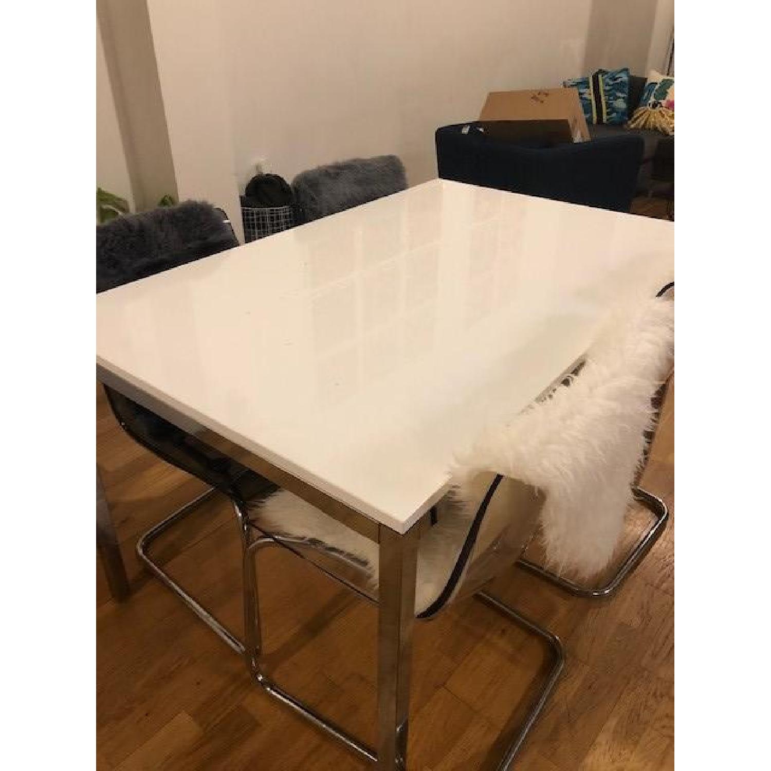 Ikea White Glass Tabletop w/ Silver Metal Frame - image-5