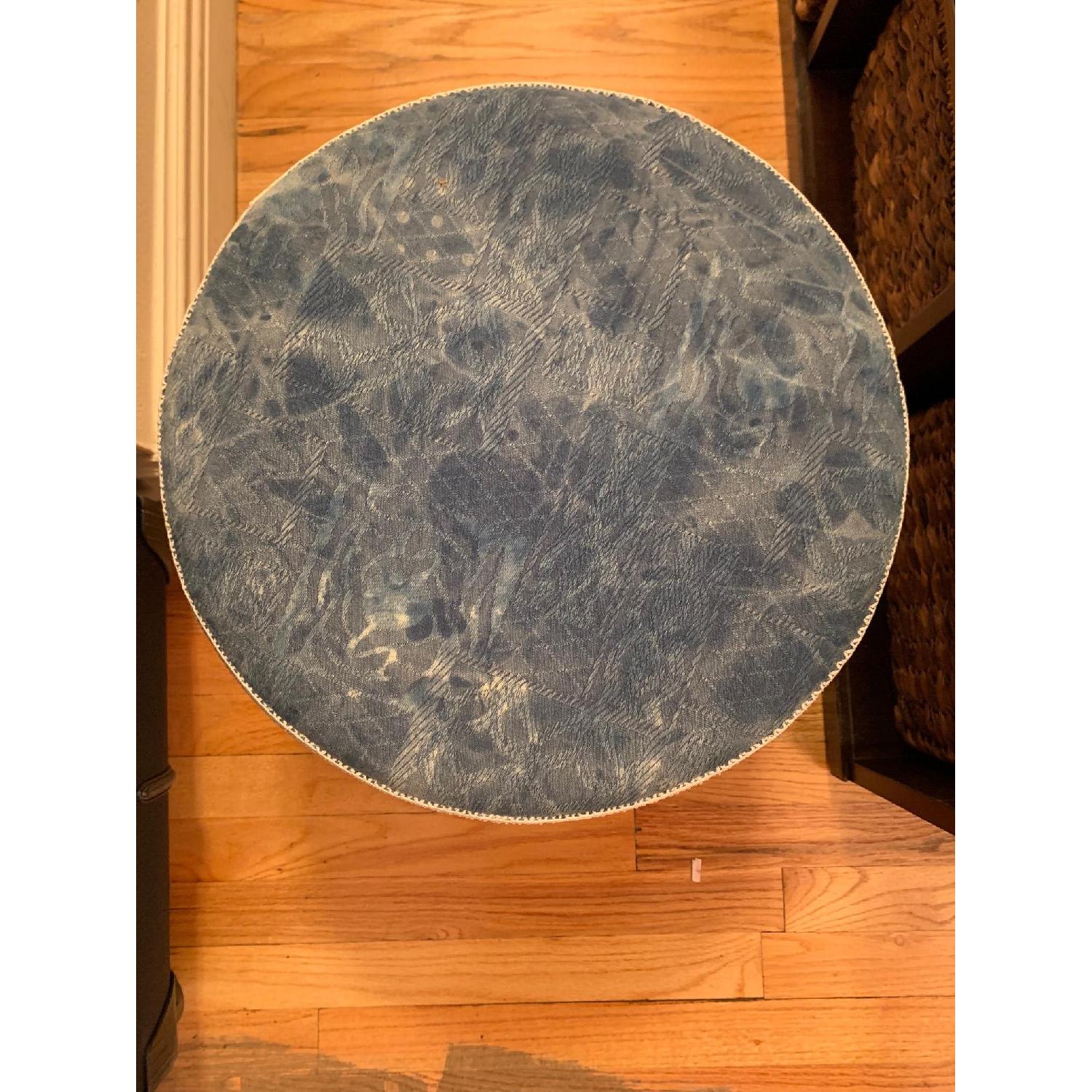 Light Blue Ottoman/Footstool w/ White Fringe - image-3