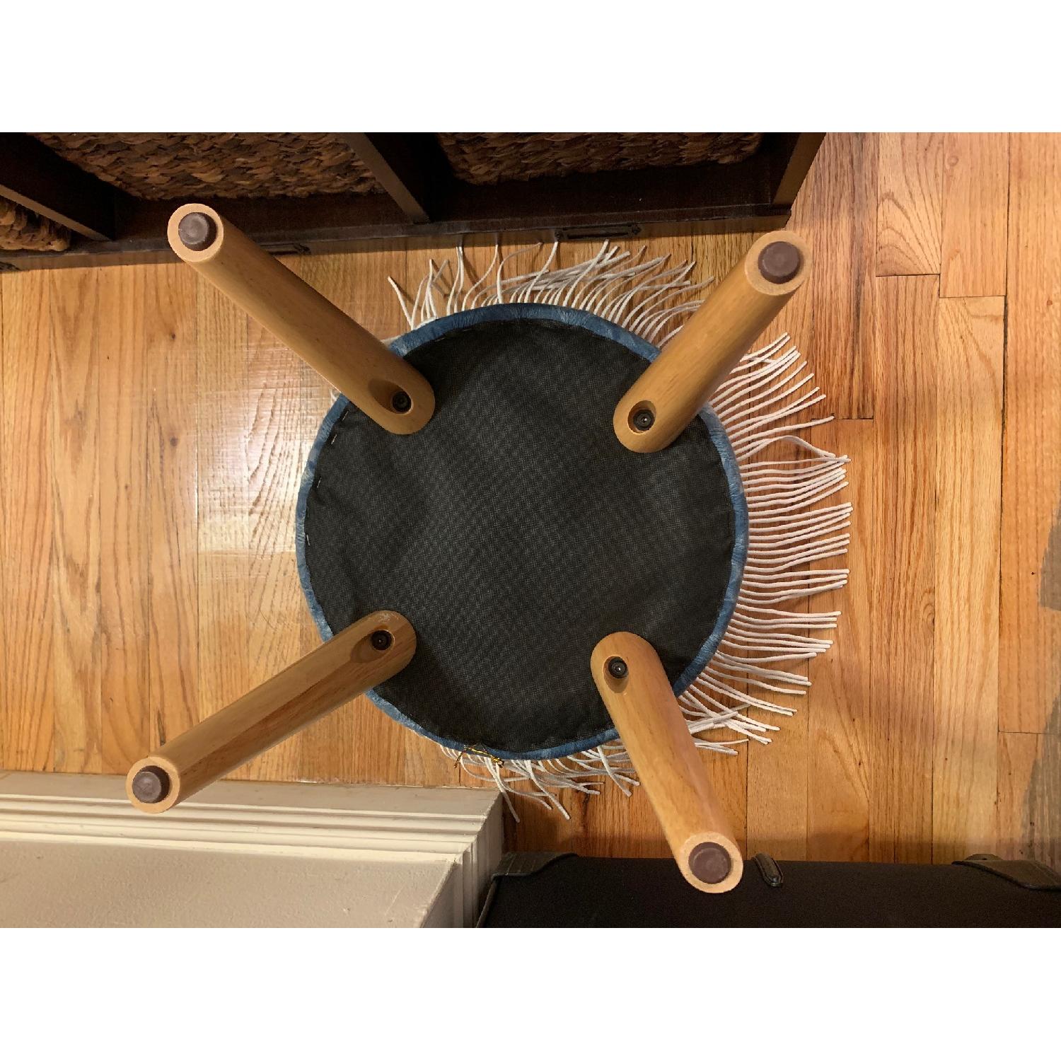 Light Blue Ottoman/Footstool w/ White Fringe - image-4