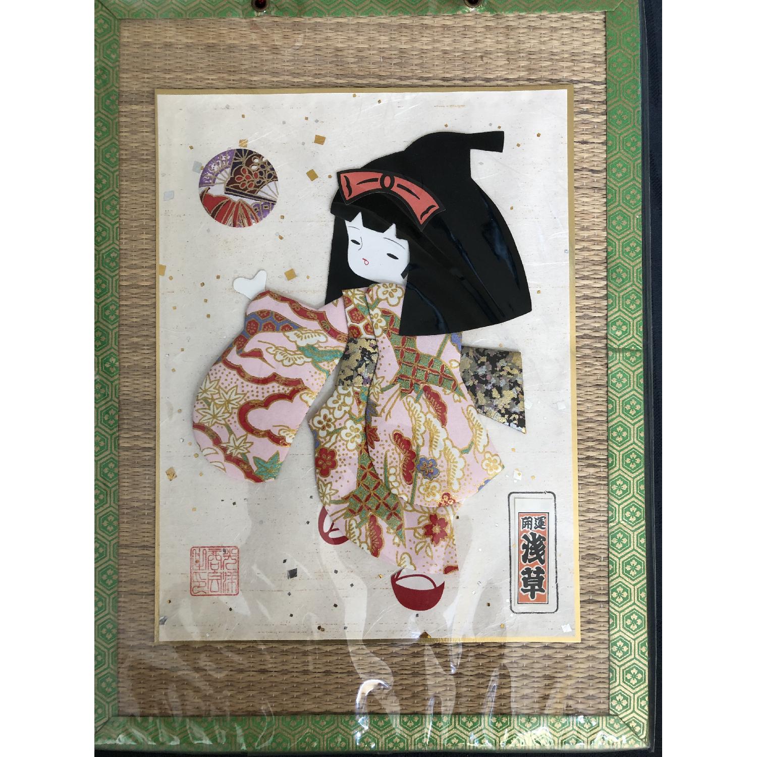 Signed Japanese Geisha Girl Fabric Kimono Washi Paper Doll - image-2