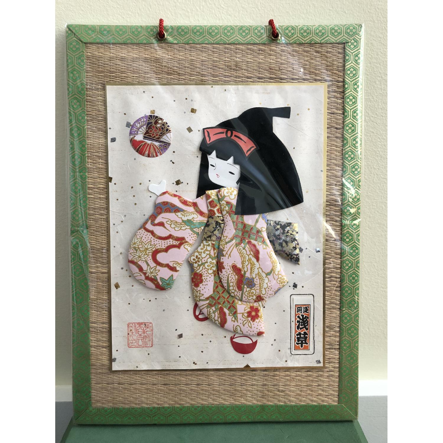 Signed Japanese Geisha Girl Fabric Kimono Washi Paper Doll - image-3