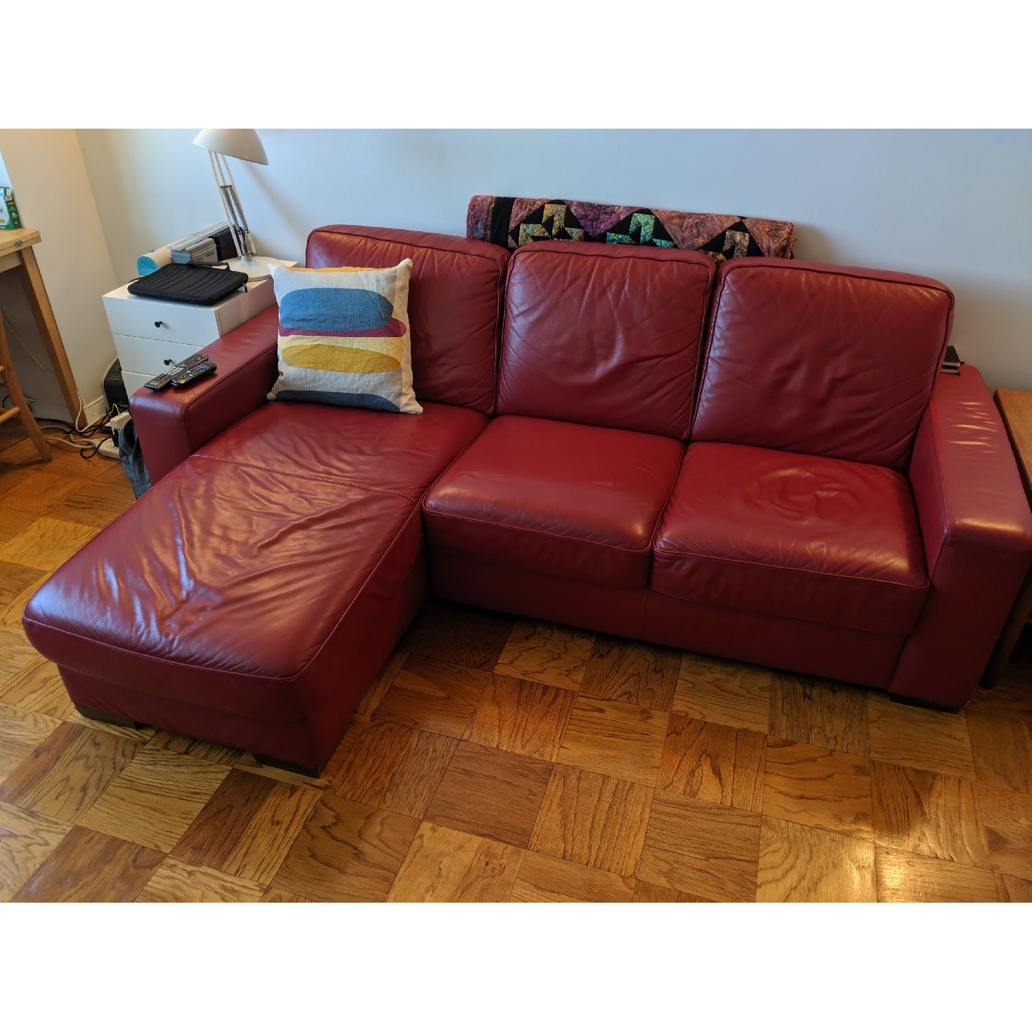 Red Leather Chaise Sectional Sofa - image-1