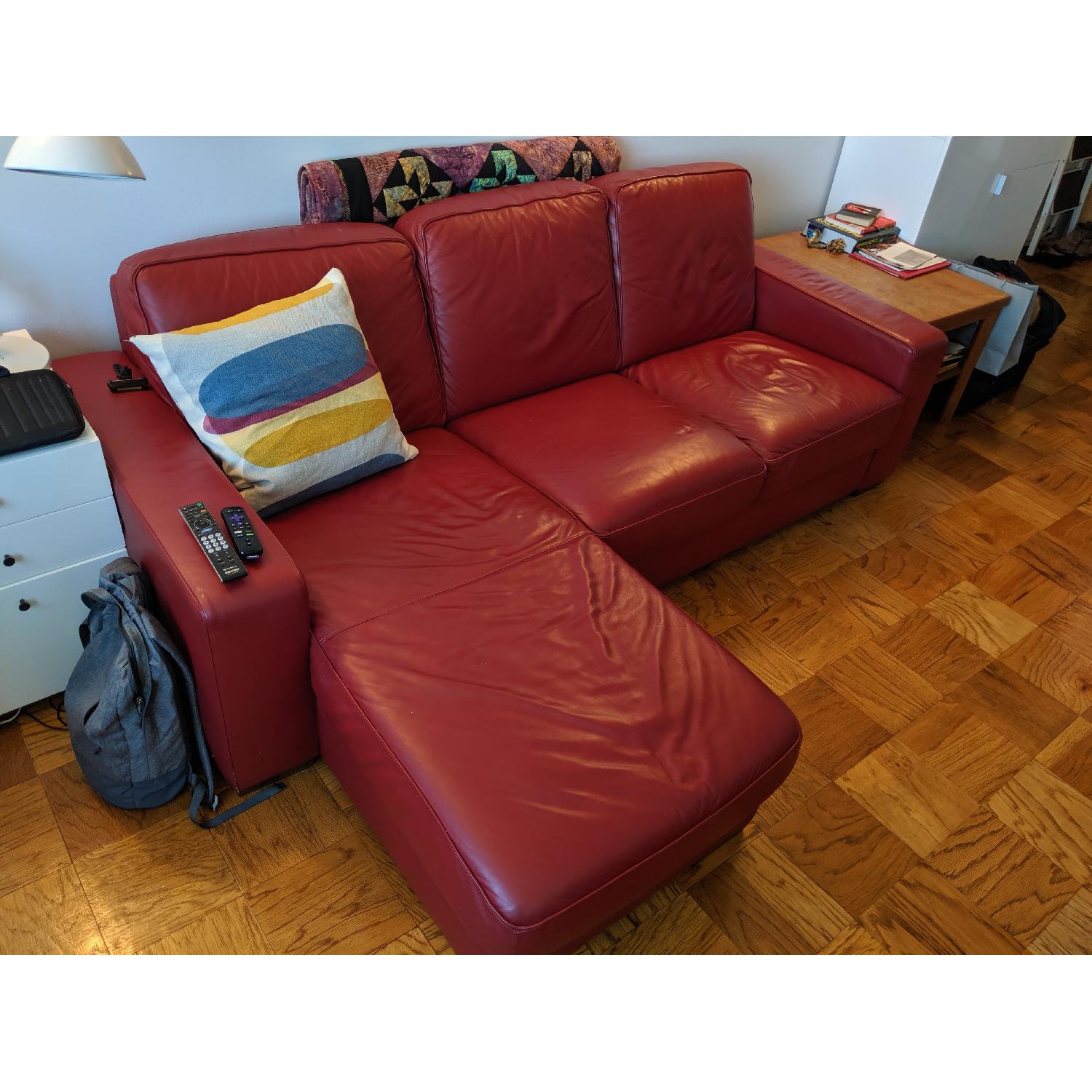 Red Leather Chaise Sectional Sofa - image-3