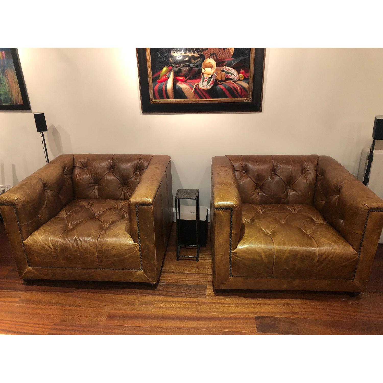Restoration Hardware Savoy Leather Chairs - image-1