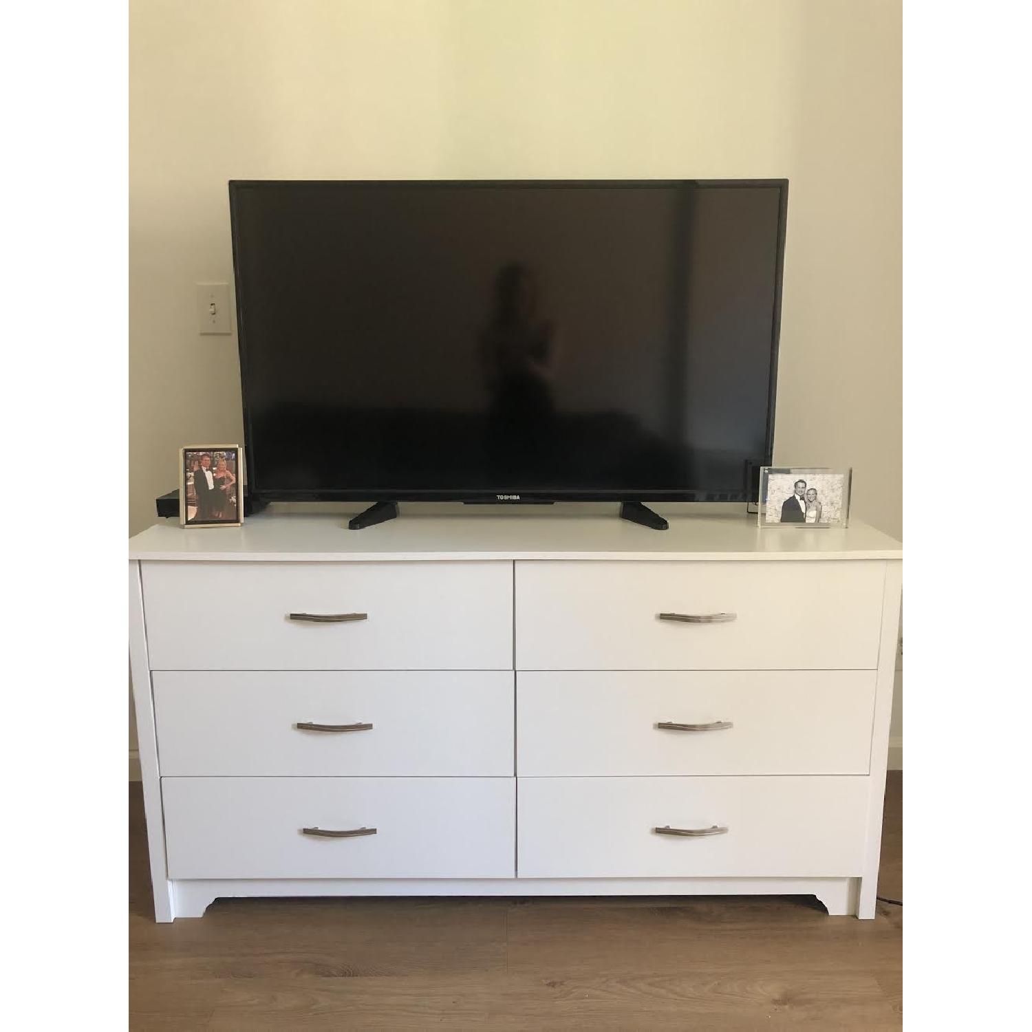 White Six Drawer Dresser w/ Silver Handles - image-1