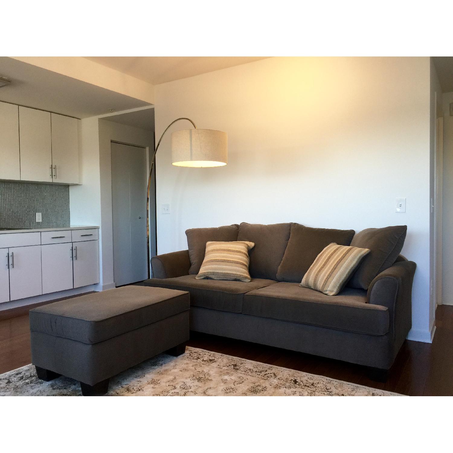 Raymour & Flanigan Microfiber Queen Sleeper Sofa & Ottoman - image-1