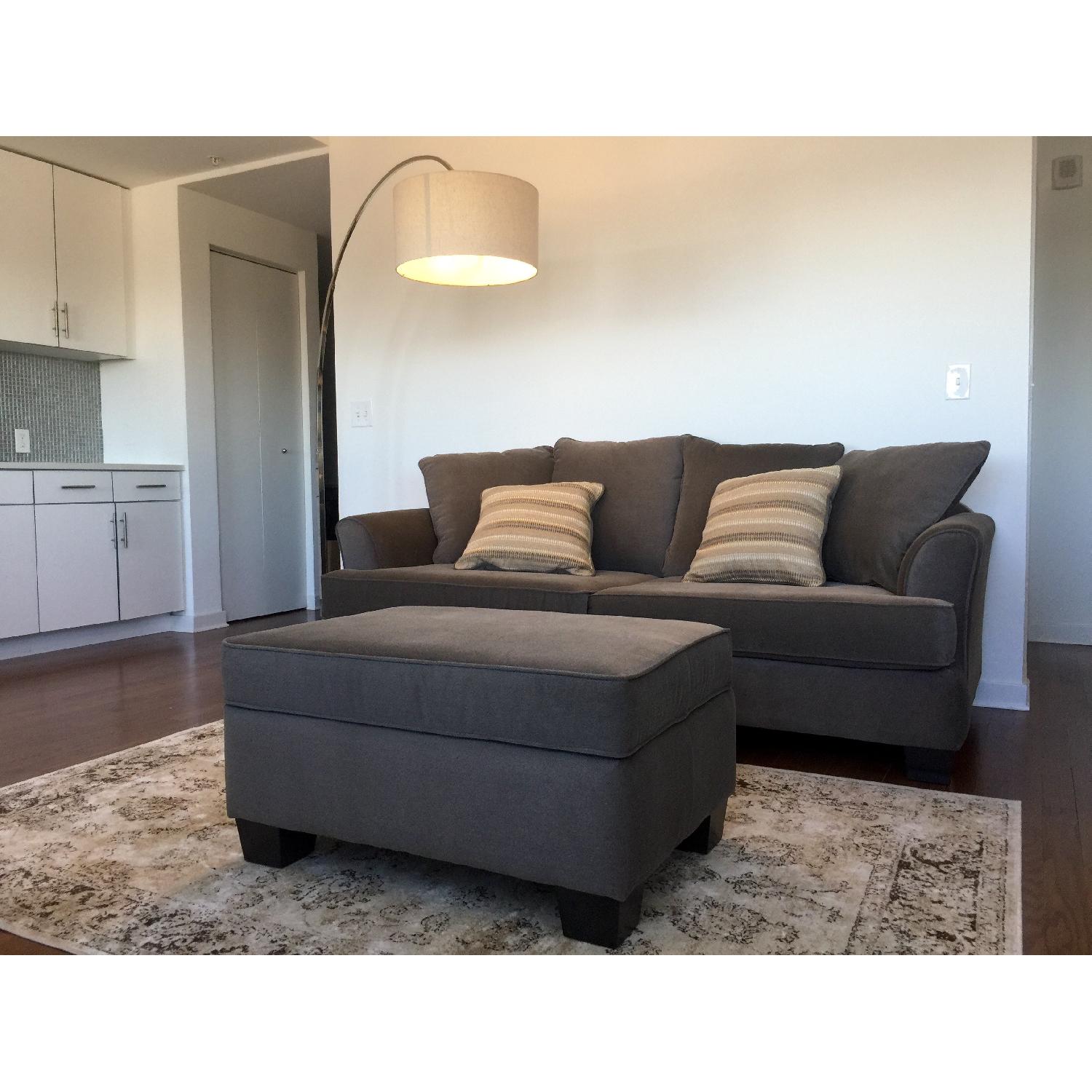 Raymour & Flanigan Microfiber Queen Sleeper Sofa & Ottoman - image-2