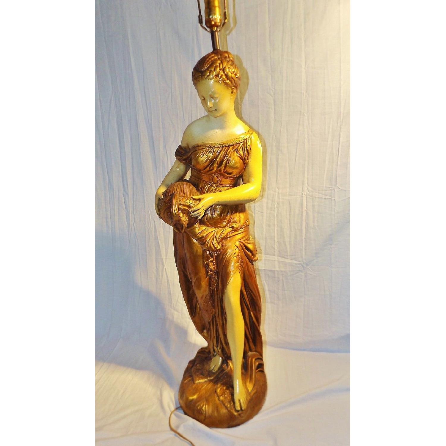 c 1968 Florence Art Ceramic Woman w/ Vessel Large Table Lamp - image-1