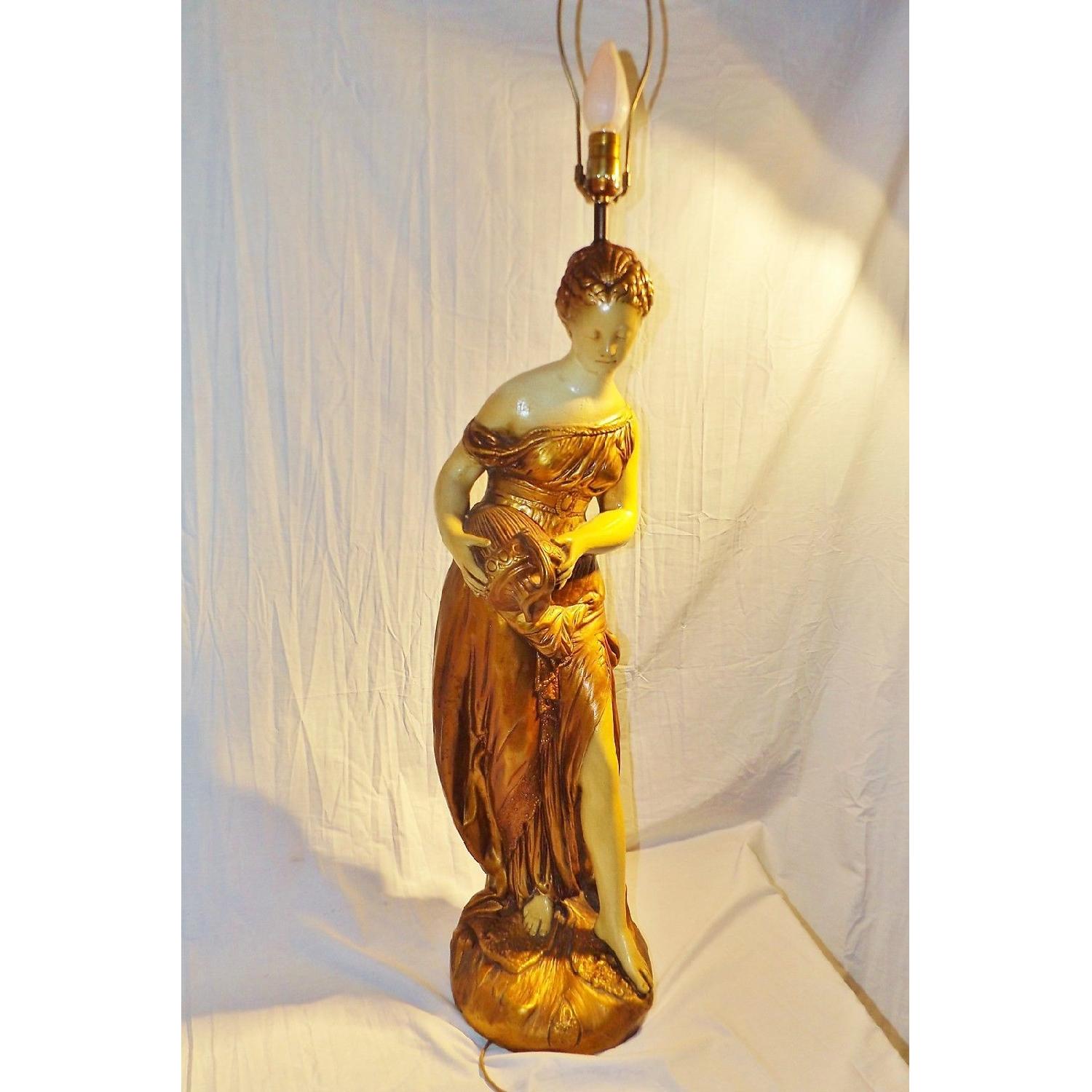 c 1968 Florence Art Ceramic Woman w/ Vessel Large Table Lamp - image-2