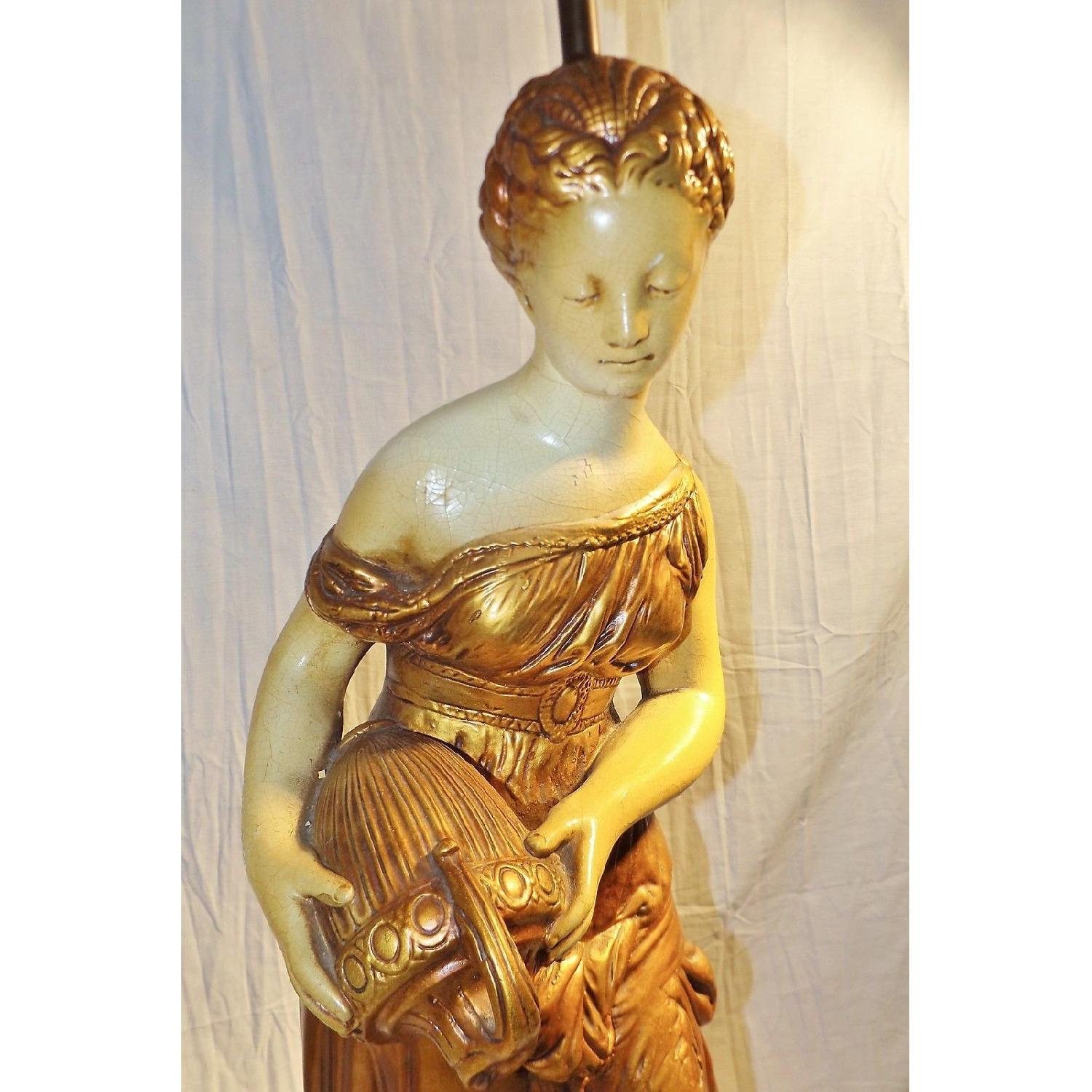 c 1968 Florence Art Ceramic Woman w/ Vessel Large Table Lamp - image-3