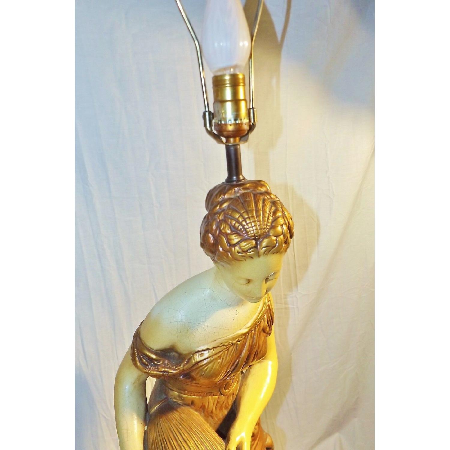 c 1968 Florence Art Ceramic Woman w/ Vessel Large Table Lamp - image-4