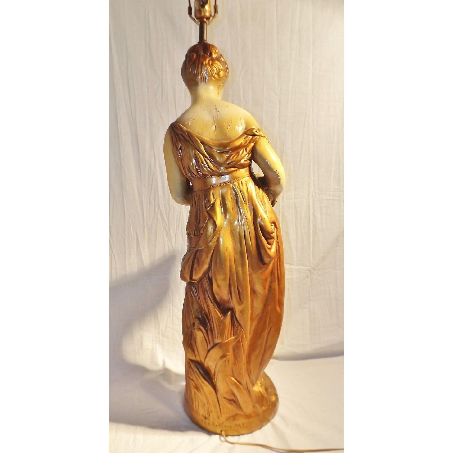 c 1968 Florence Art Ceramic Woman w/ Vessel Large Table Lamp - image-6