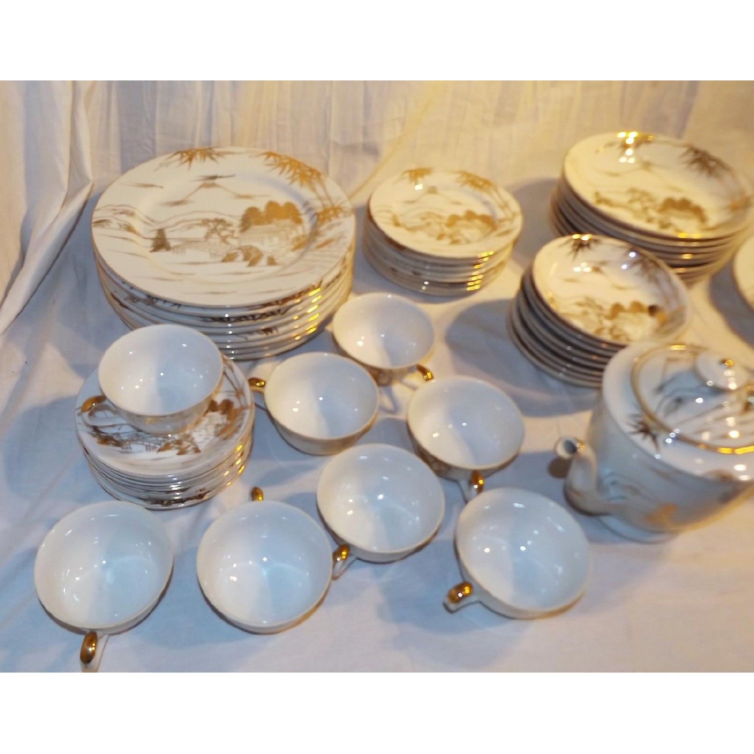Vintage Japanese Kutani Porcelain Hand-Painted China Setting for 8 - image-2