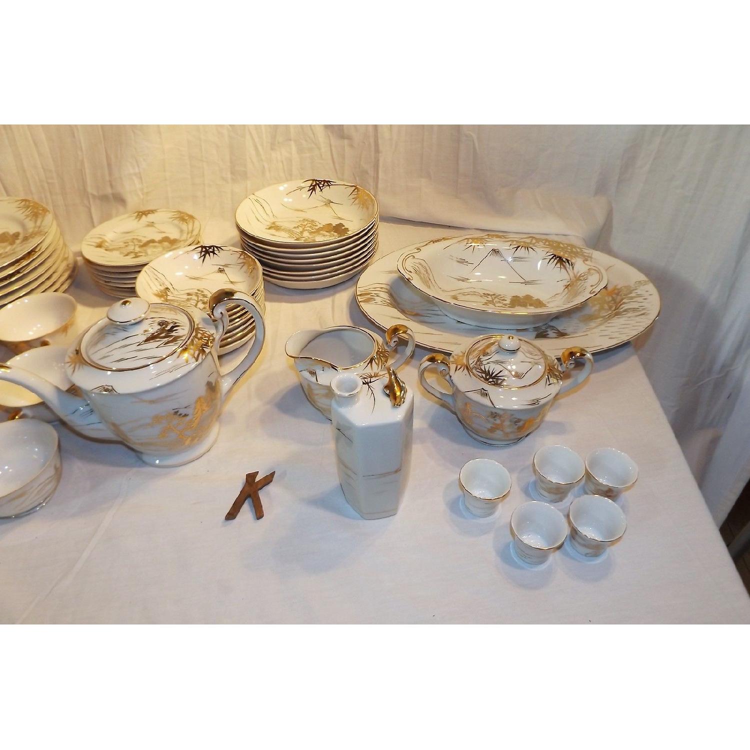 Vintage Japanese Kutani Porcelain Hand-Painted China Setting for 8 - image-3