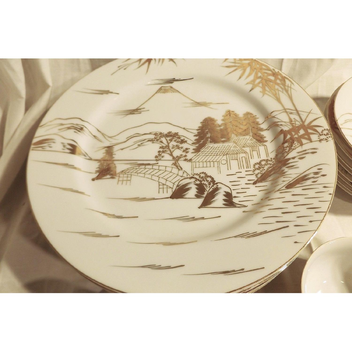 Vintage Japanese Kutani Porcelain Hand-Painted China Setting for 8 - image-5