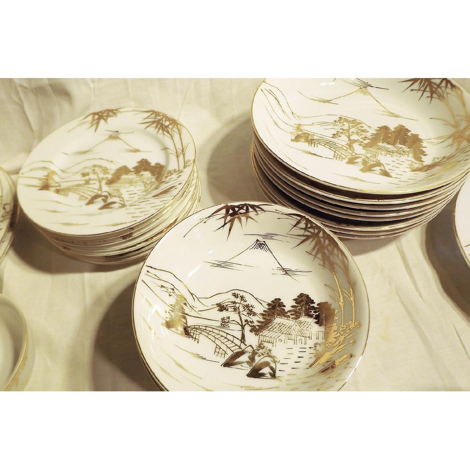 Vintage Japanese Kutani Porcelain Hand-Painted China Setting for 8 - image-6