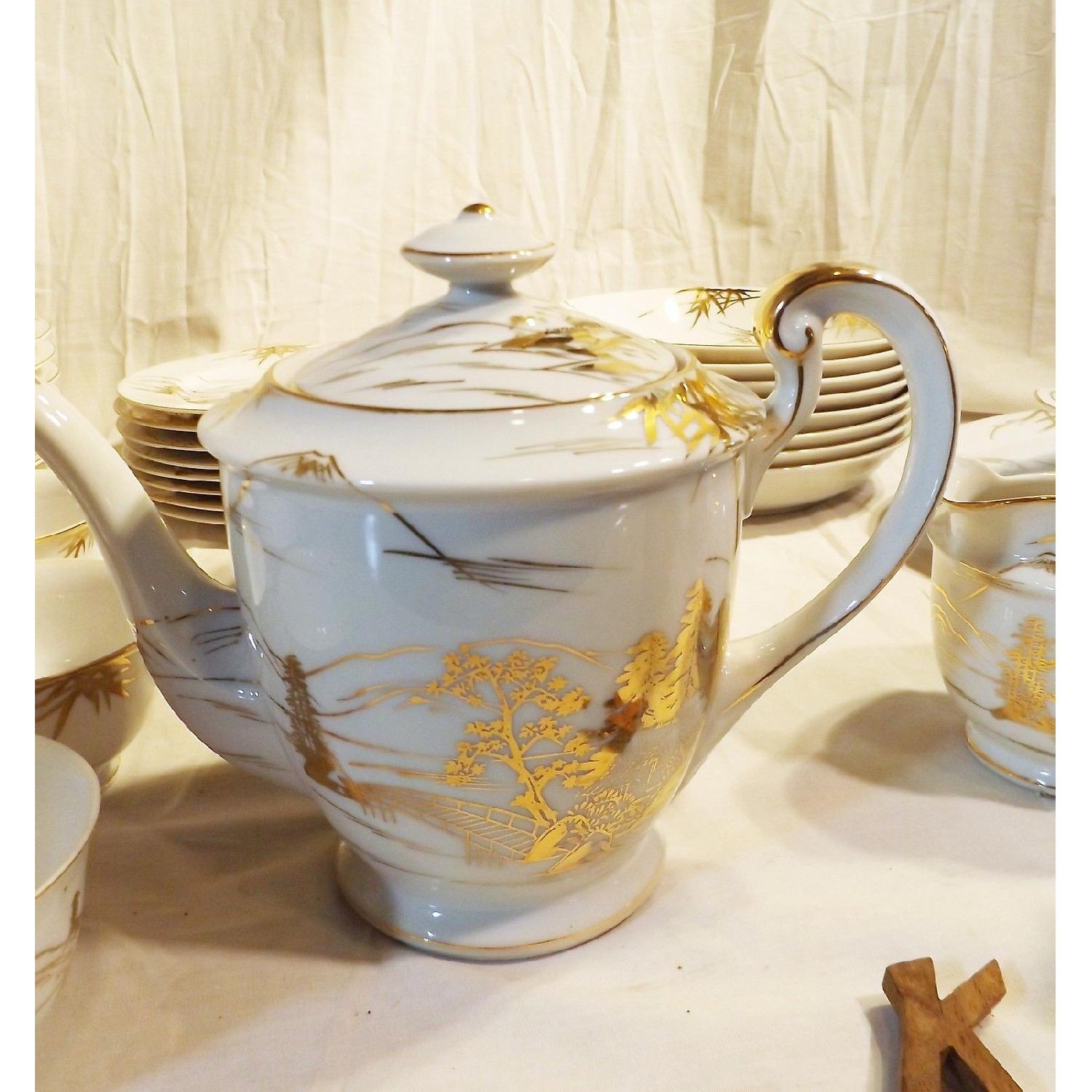 Vintage Japanese Kutani Porcelain Hand-Painted China Setting for 8 - image-8