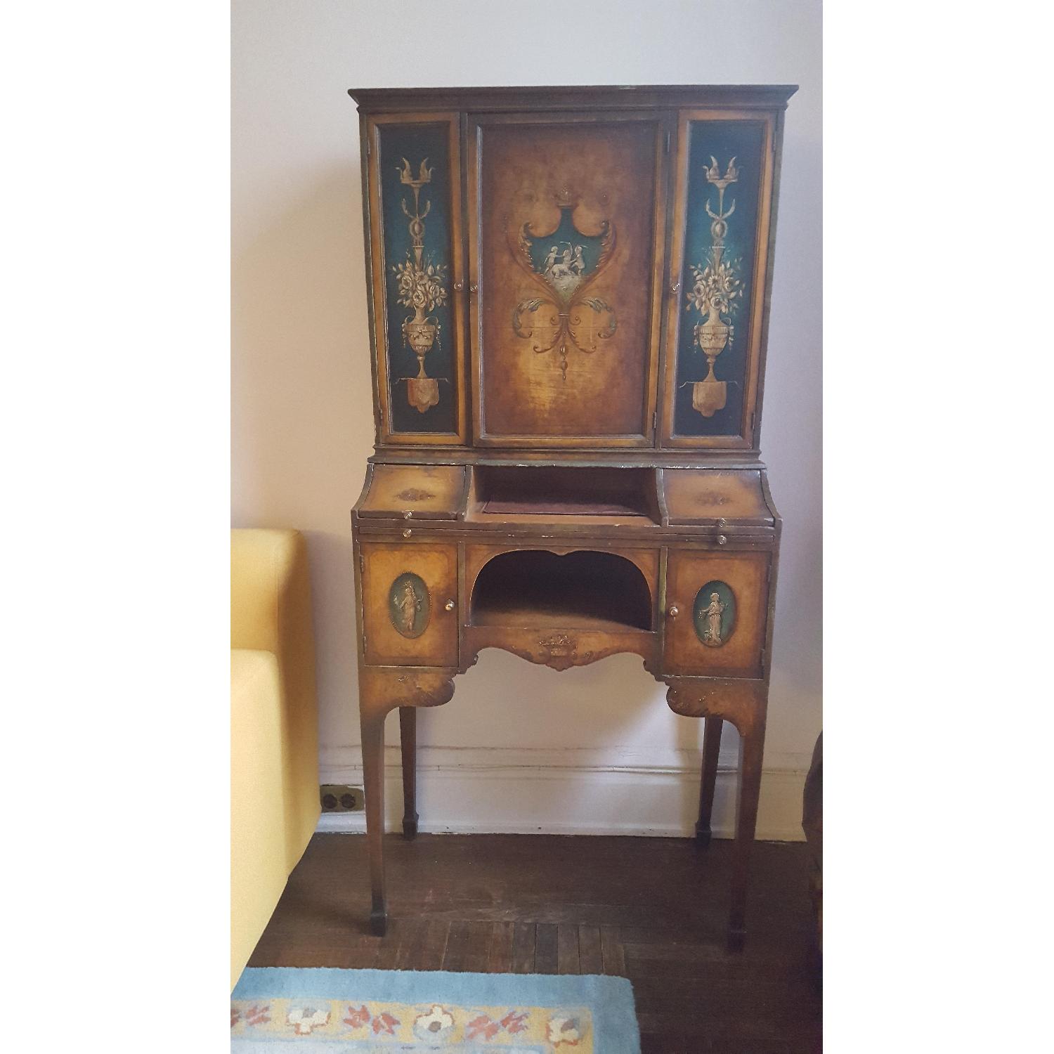 Antique Hand-Painted French Secretary Desk - image-1