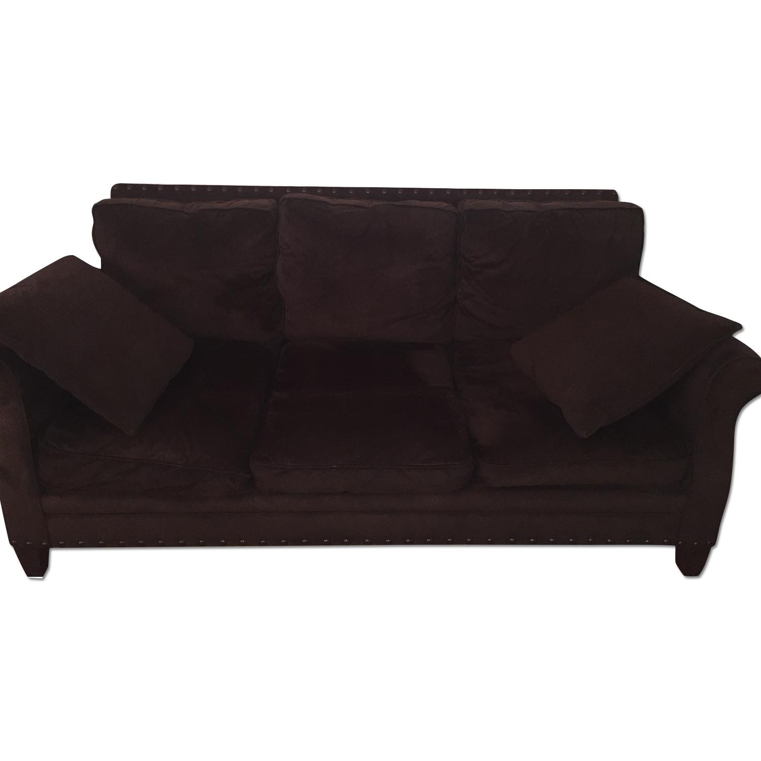 Fortunoff Chocolate Brown Sofa w/ Nailhead Detail AptDeco