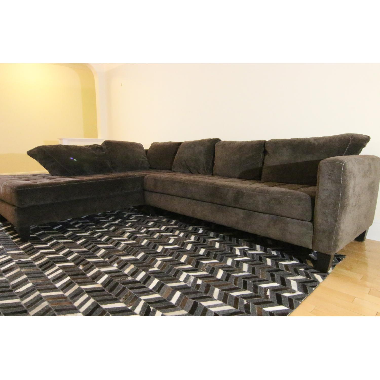 Dark Brown Fabric Sectional Sofa - image-1