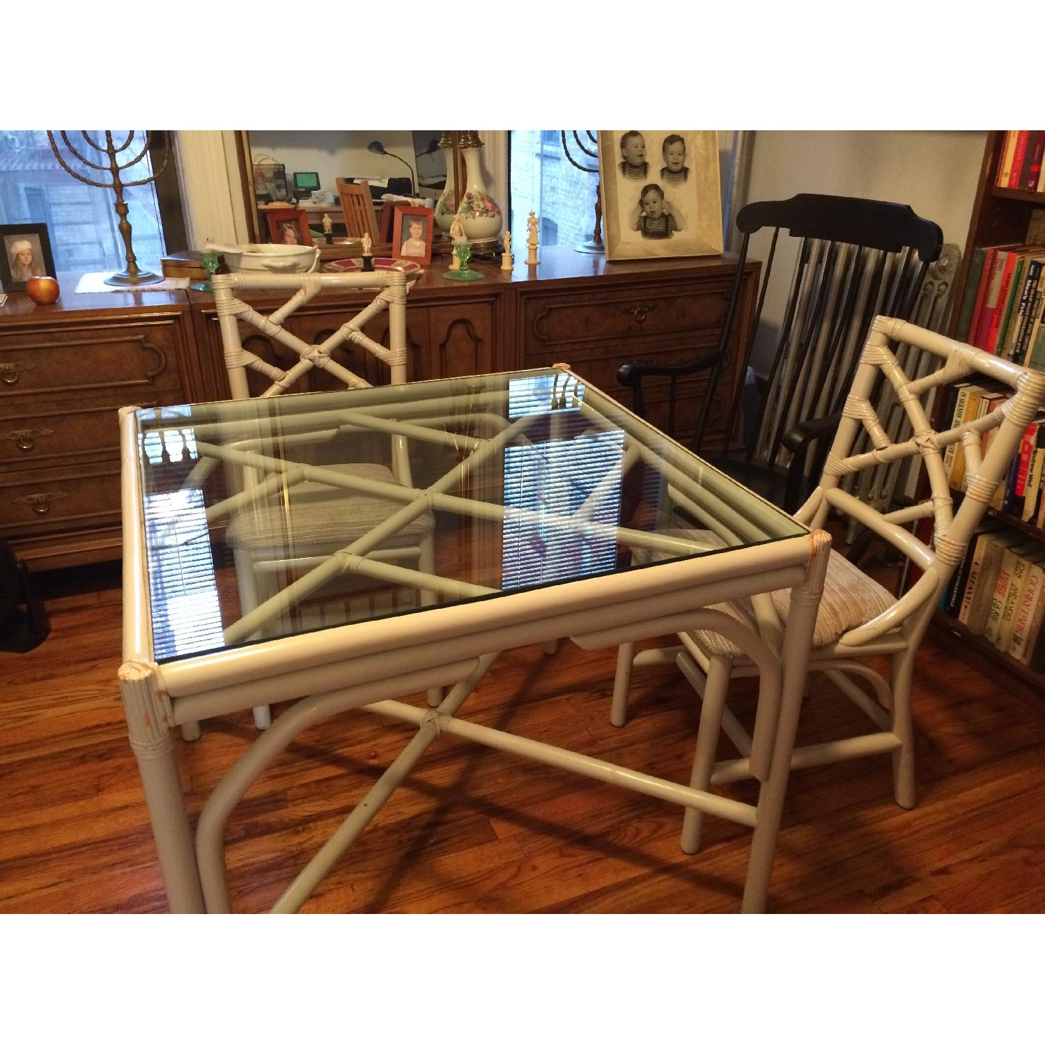 Glass Top Dining Table w/ 4 Matching Upholstered Chairs - image-0