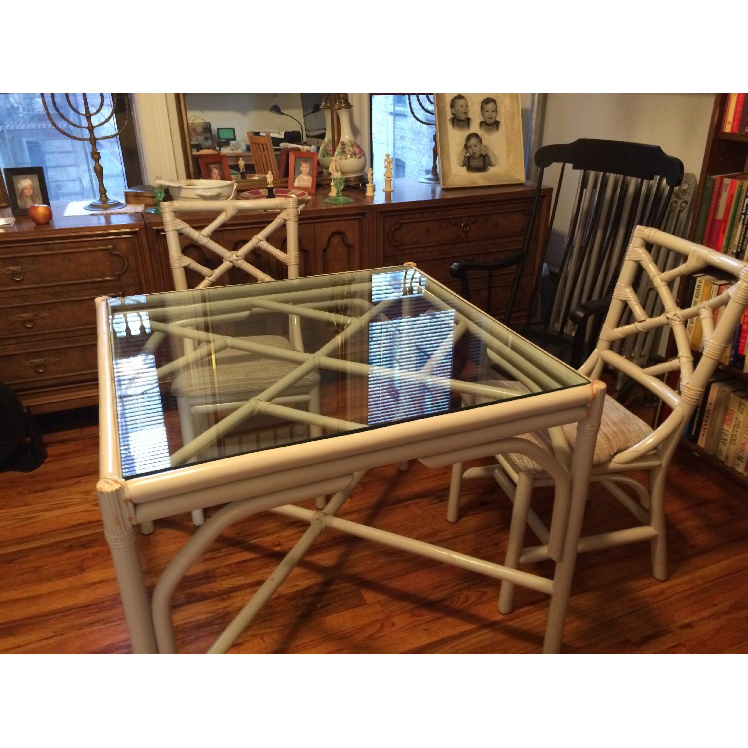 Glass Top Dining Table w/ 4 Matching Upholstered Chairs - image-3