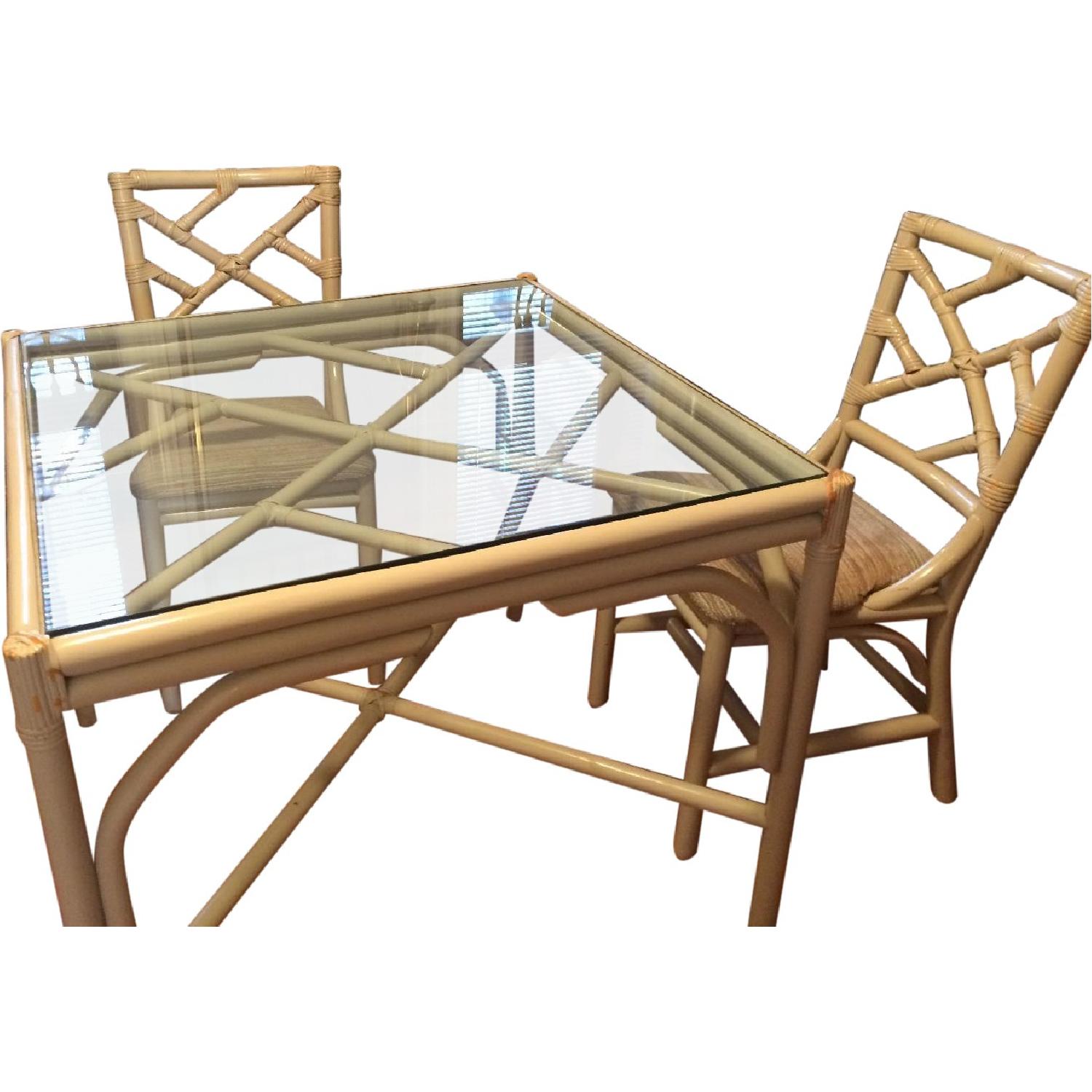 Glass Top Dining Table w/ 4 Matching Upholstered Chairs - image-4