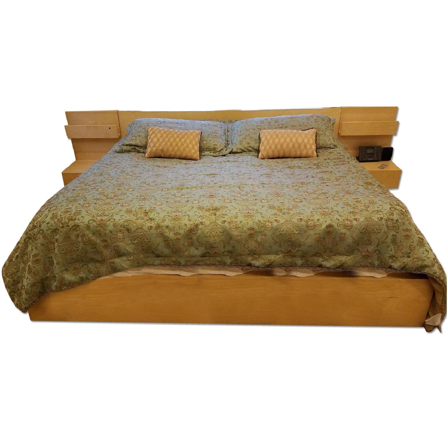 Ikea King Size bed Frame w/ Attached Nightstands AptDeco