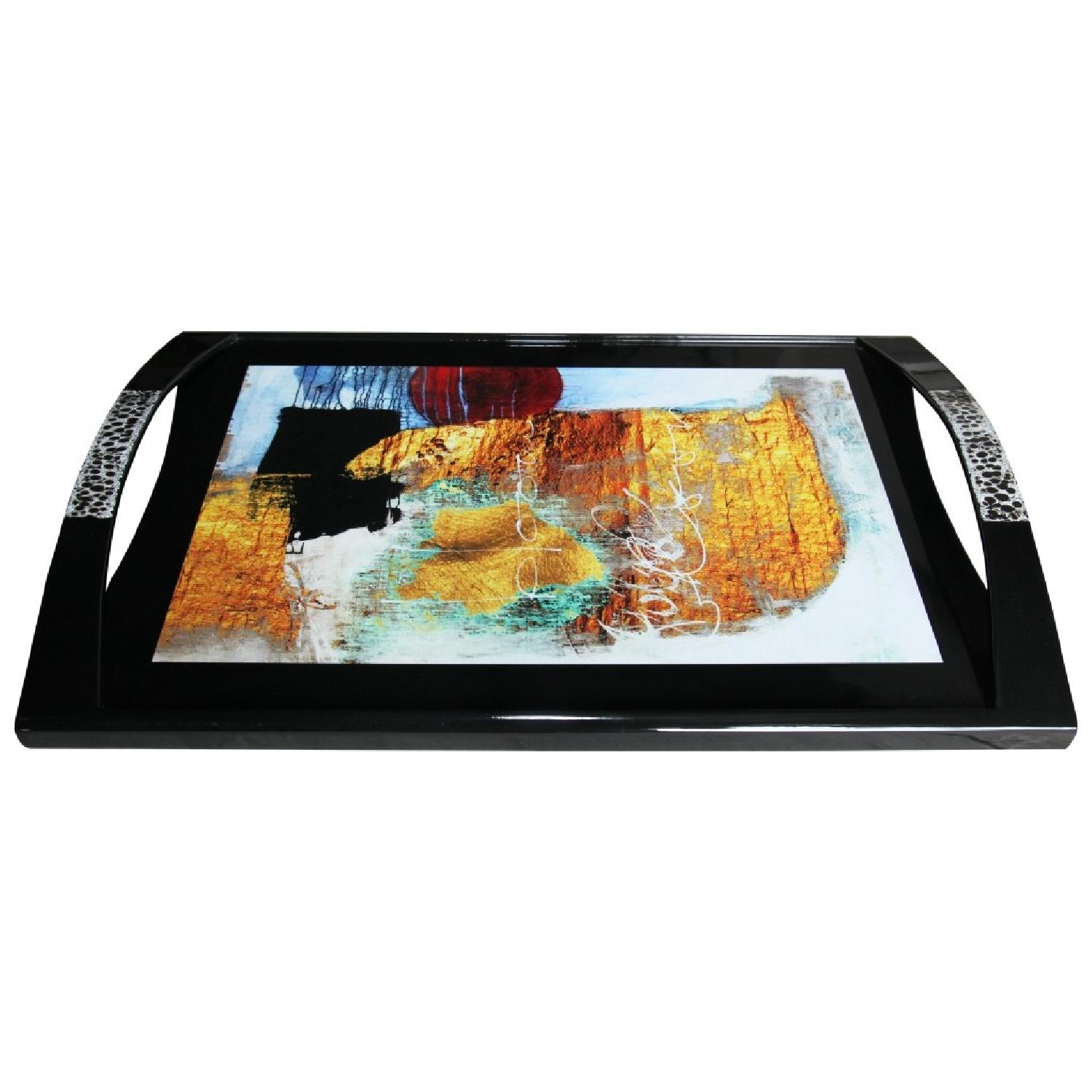 Chromatic Abstract Large Lacquer Tray w/ Eggshell inlay Handles AptDeco