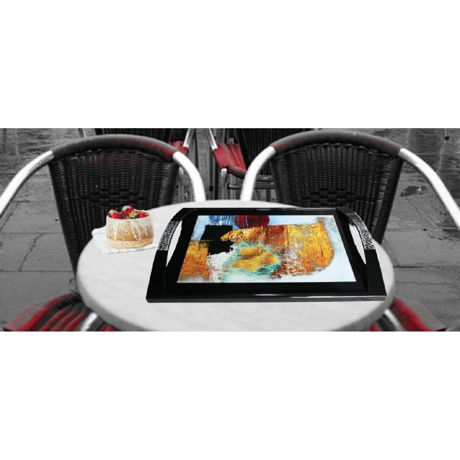 Chromatic Abstract Large Lacquer Tray w/ Eggshell inlay Handles - image-3