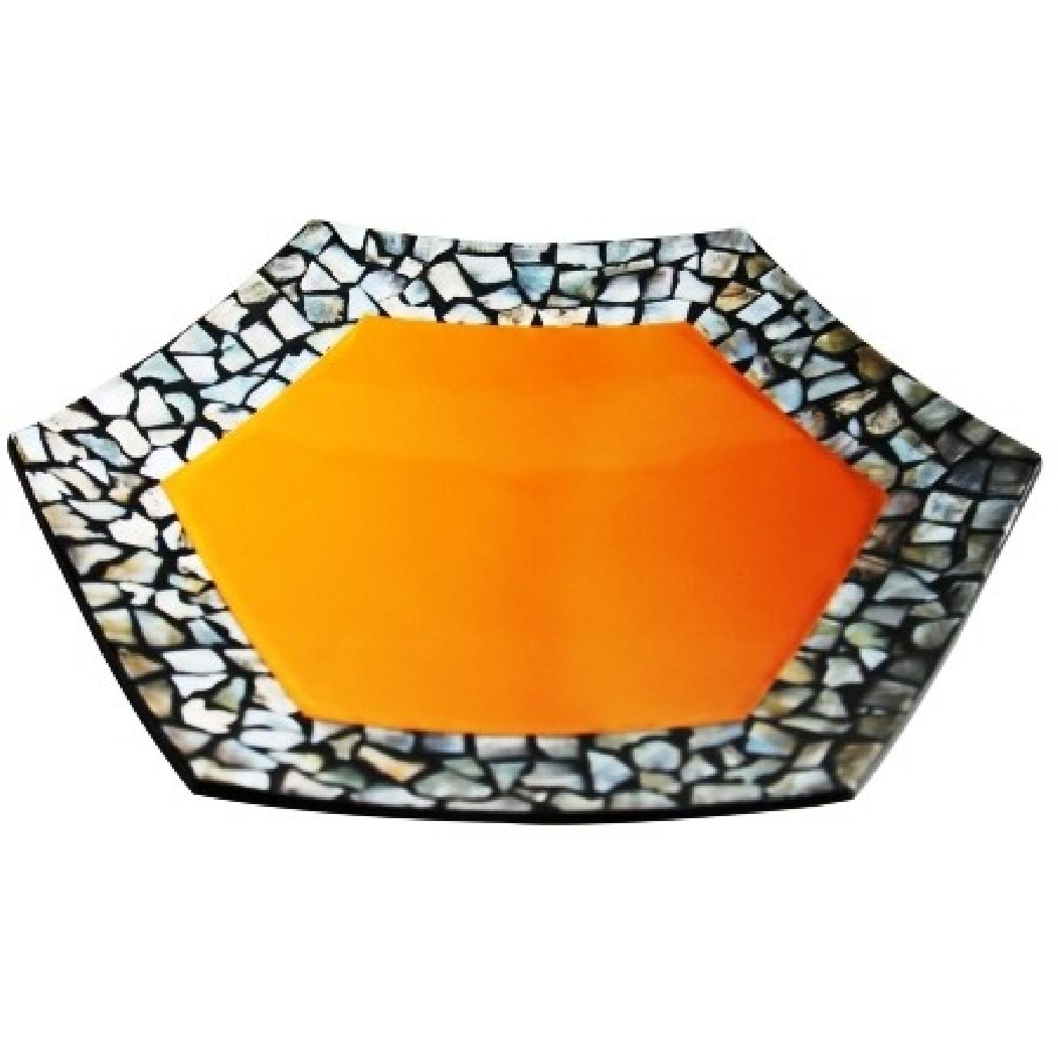 Orange Display Decorative Hexagon Lacquer Plate W Seashell Inlays