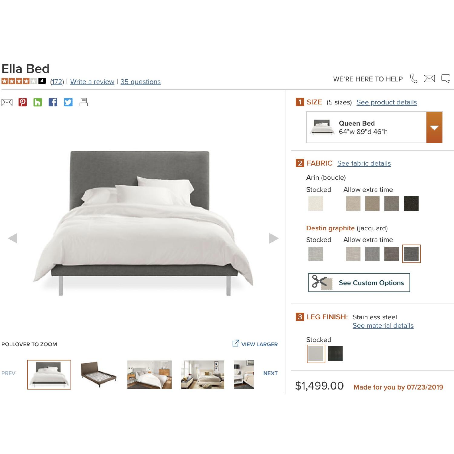 Room & Board Queen Bed Frame w/ Headboard - image-1