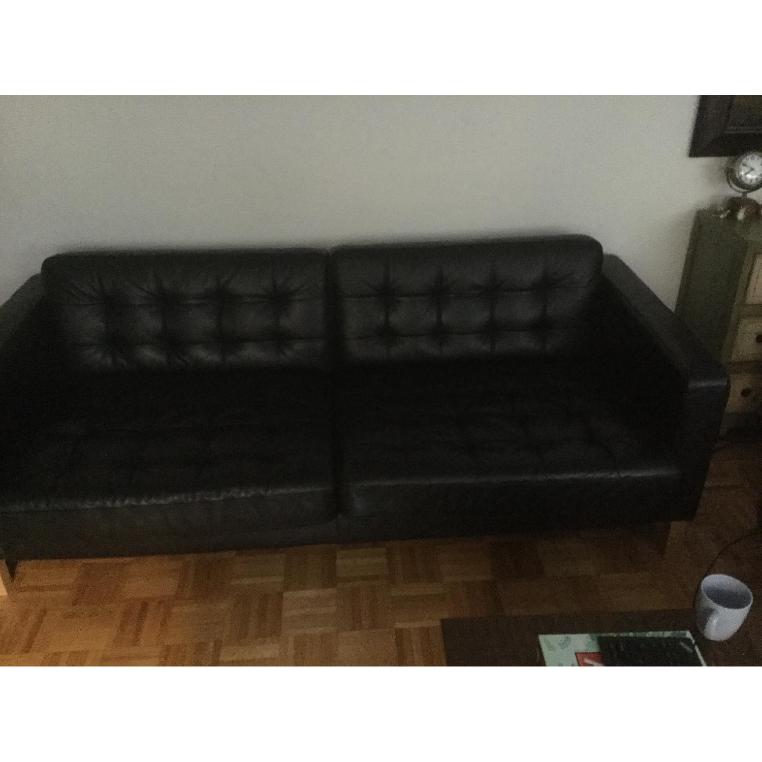 Ikea Black Tufted Leather Sofa - image-1