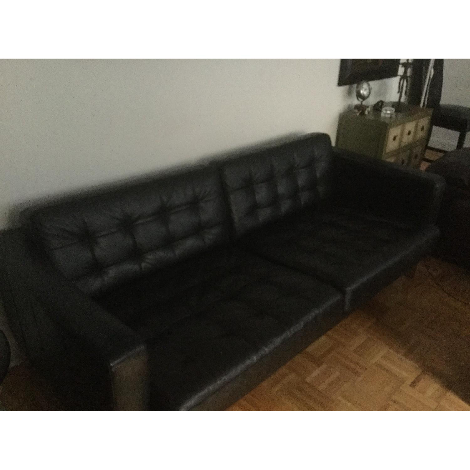 Ikea Black Tufted Leather Sofa - image-2
