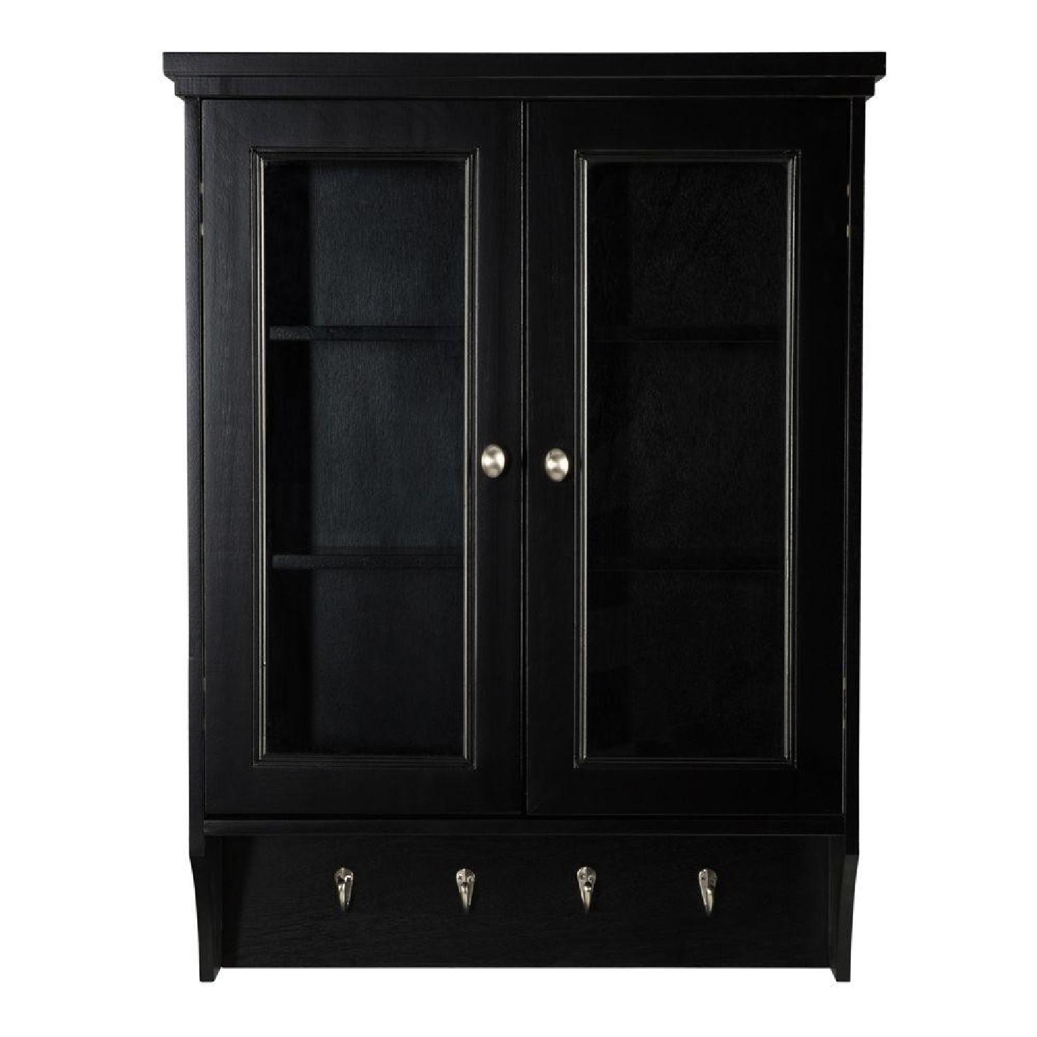 Espresso Storage Wall Cabinet w/ Glass Doors - image-0