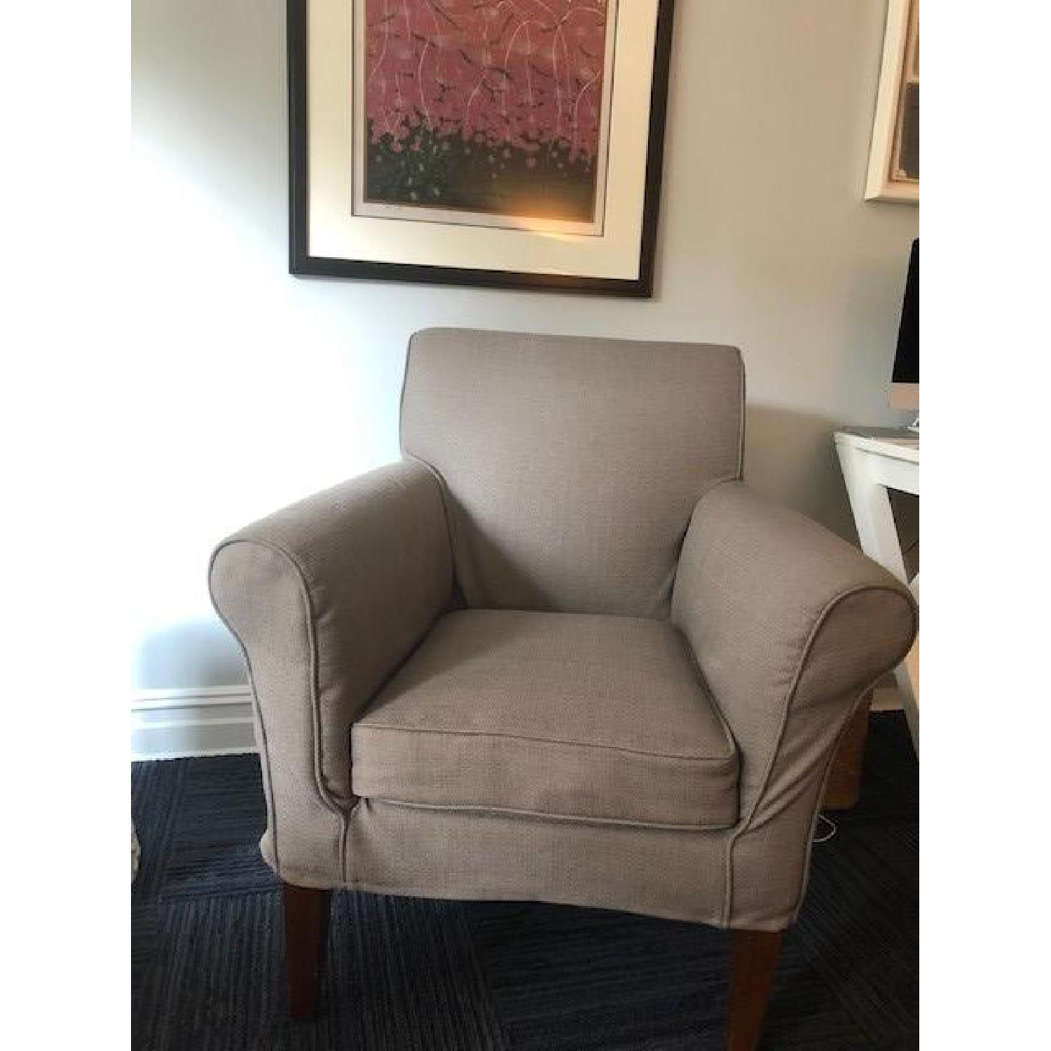 Ethan Allen Tall Armchair w/ Dark Grey Slipcover AptDeco