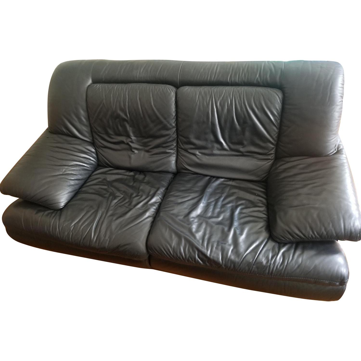 Natuzzi Black Faux Leather Loveseat AptDeco