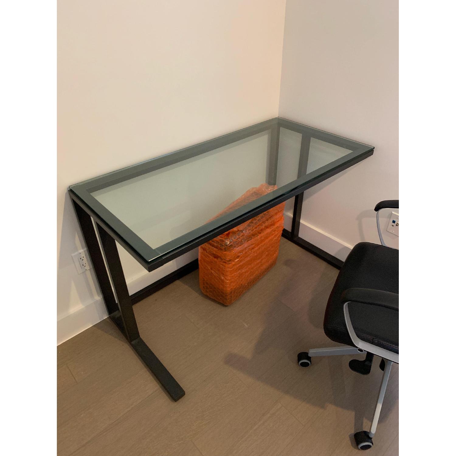 Crate & Barrel Pilsen Graphite Desk w/ Glass Top AptDeco