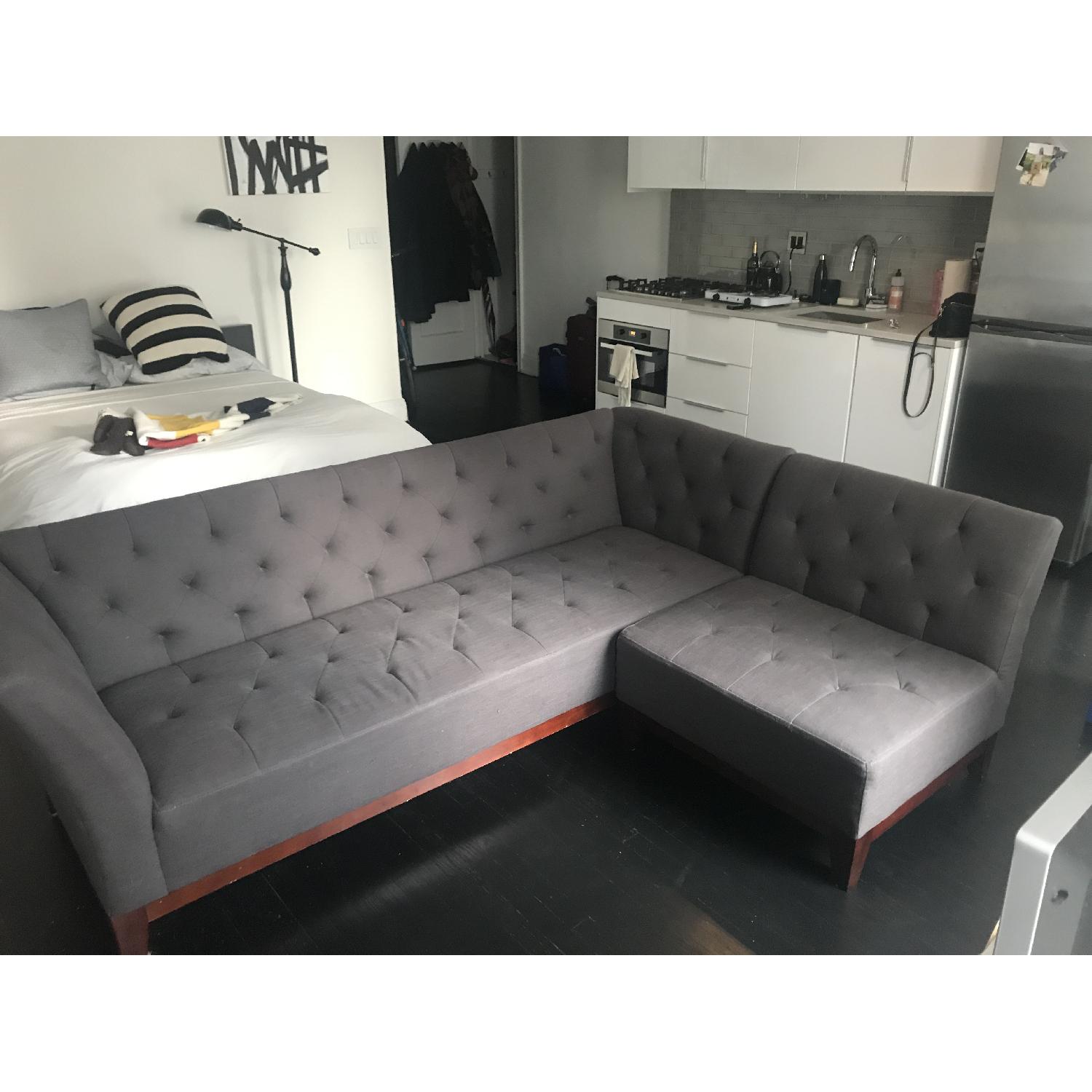 Modern Grey Tufted Sofa + Lounge Chair - image-2