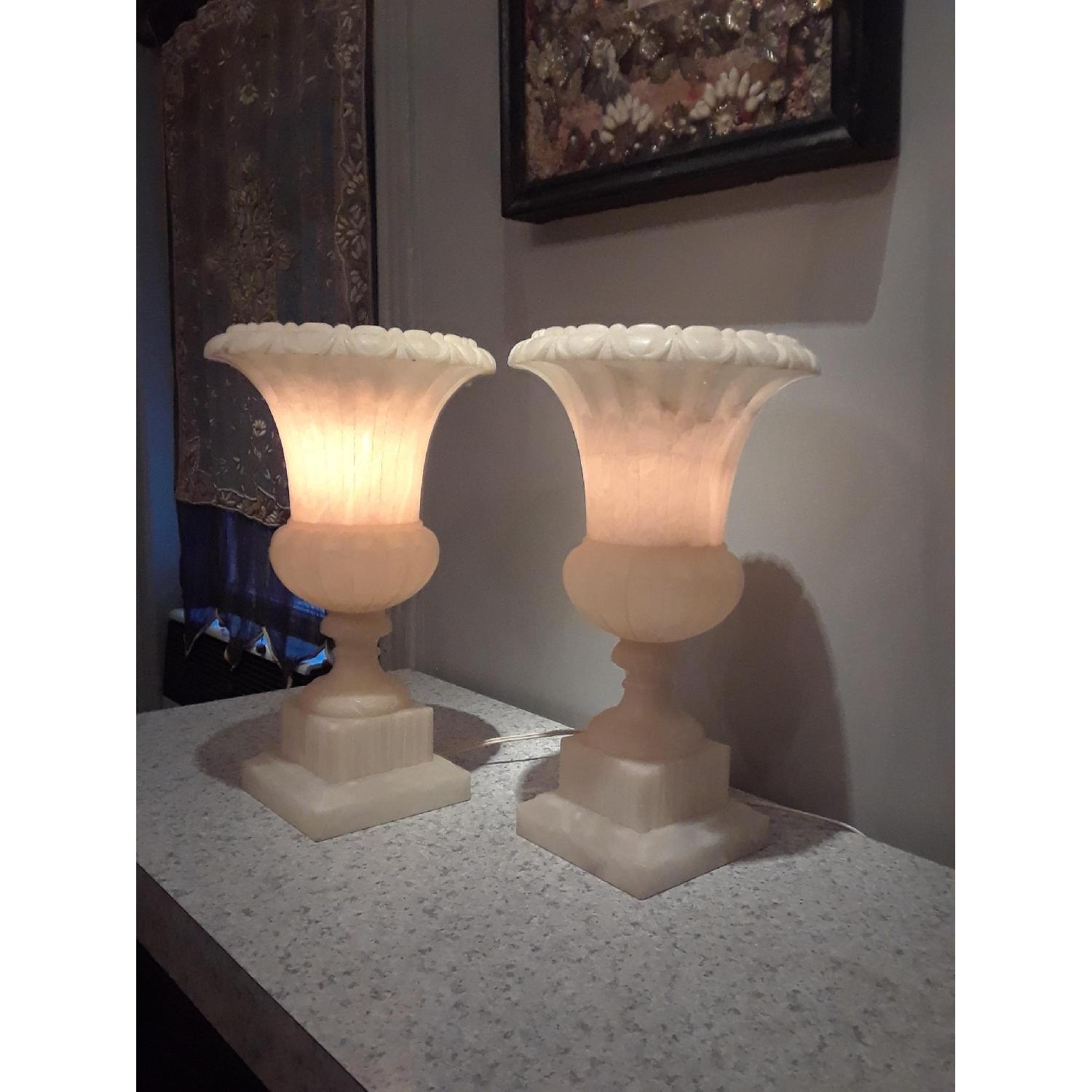 Vintage Carved Alabaster Urn Lamps - image-1