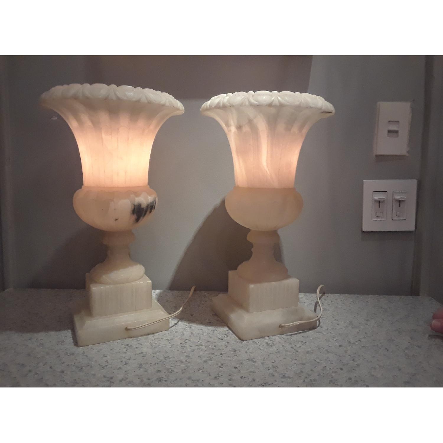 Vintage Carved Alabaster Urn Lamps - image-2