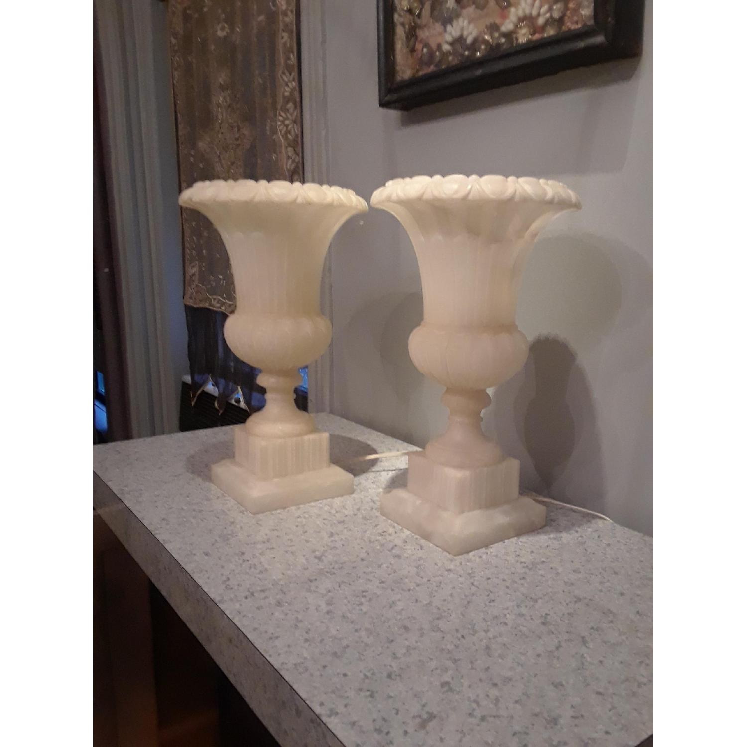 Vintage Carved Alabaster Urn Lamps - image-3