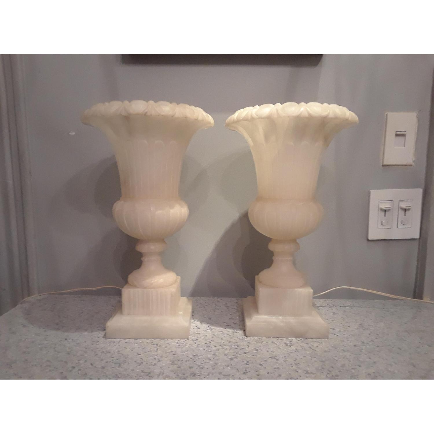 Vintage Carved Alabaster Urn Lamps - image-5