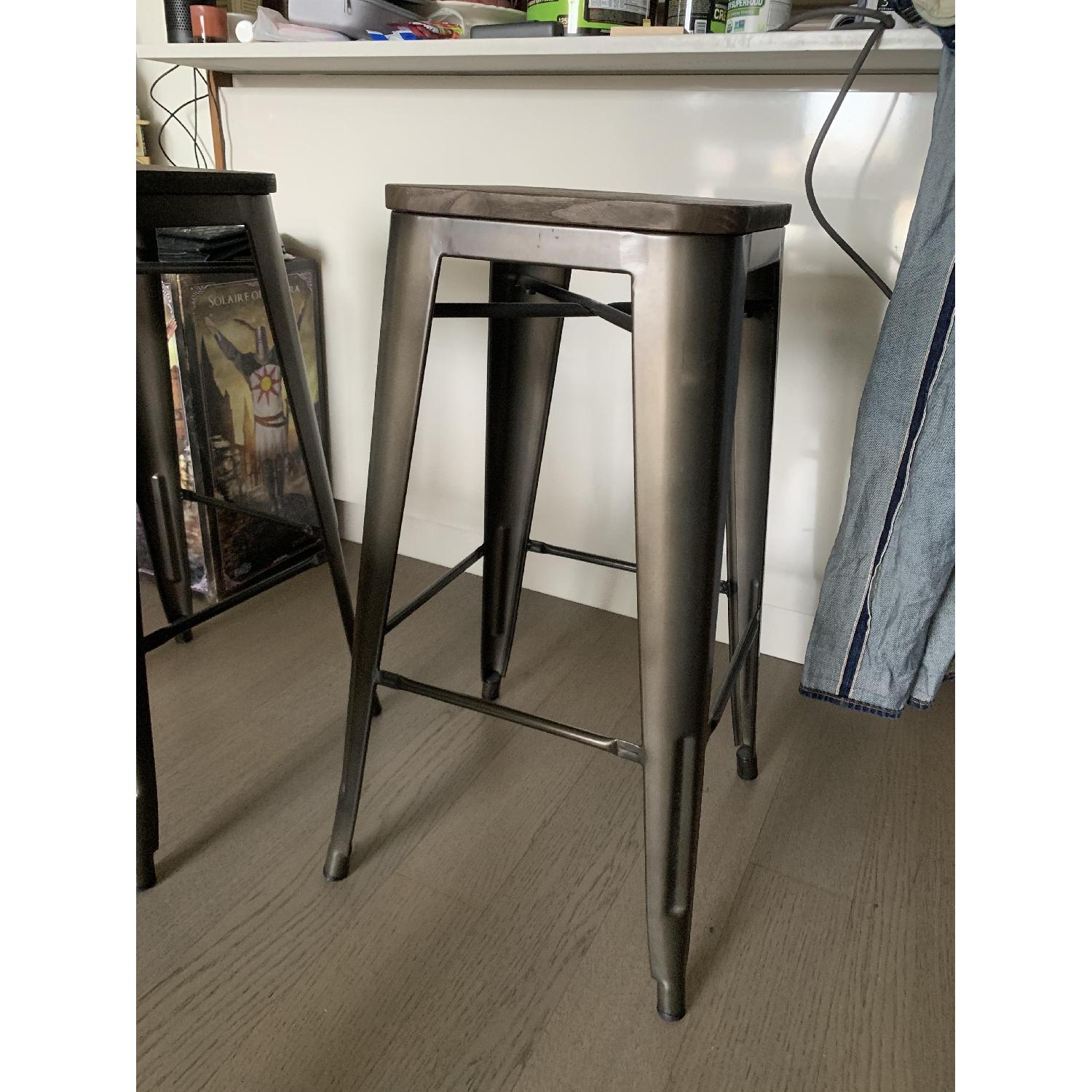 DHP Fusion Metal Backless Bar Stool w/ Wood Seat - image-3