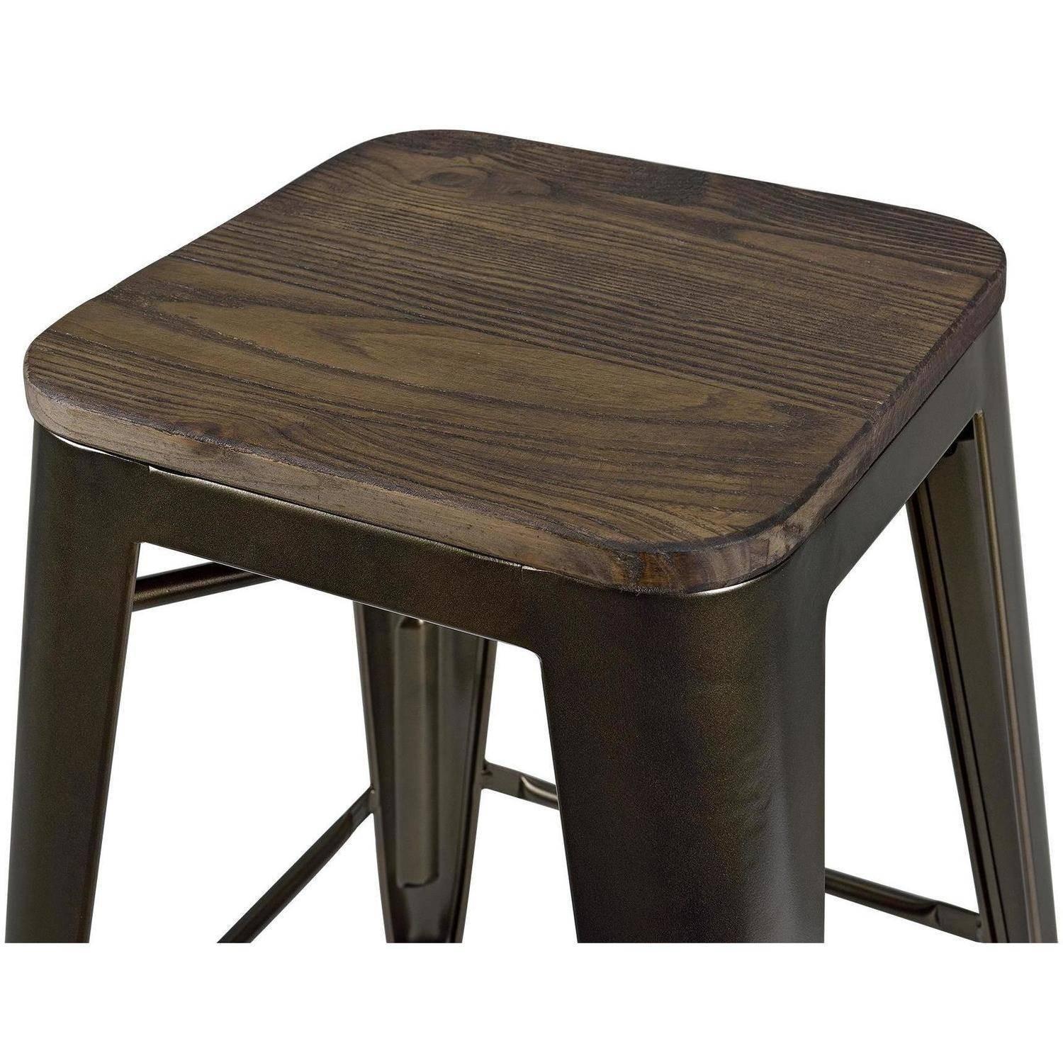 DHP Fusion Metal Backless Bar Stool w/ Wood Seat - image-4