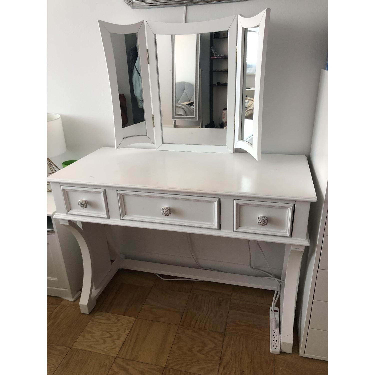 Makeup Vanity w/ Tri-Fold Mirrors - image-3