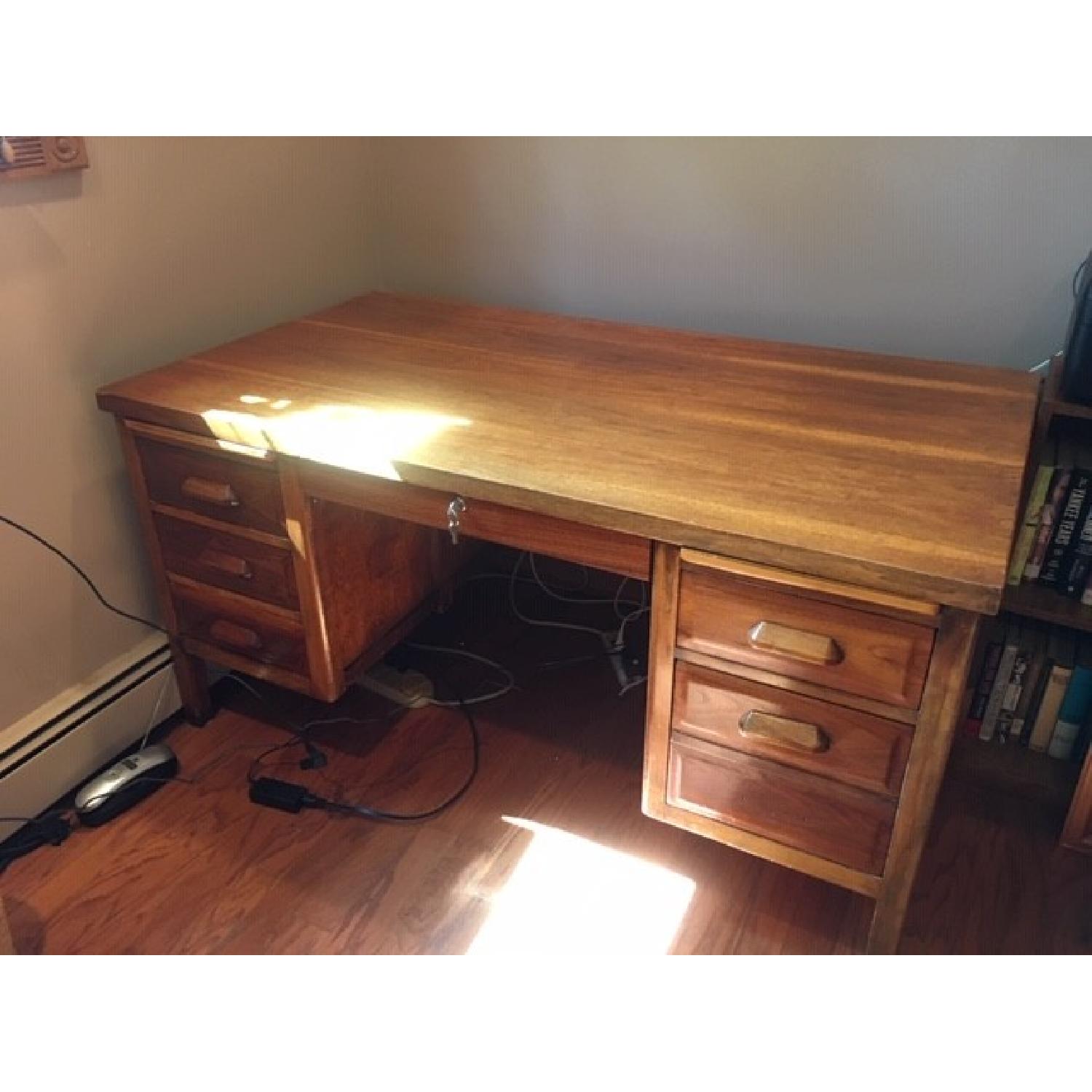 Vintage Solid Oak 6-Drawer Principal's Desk - image-2