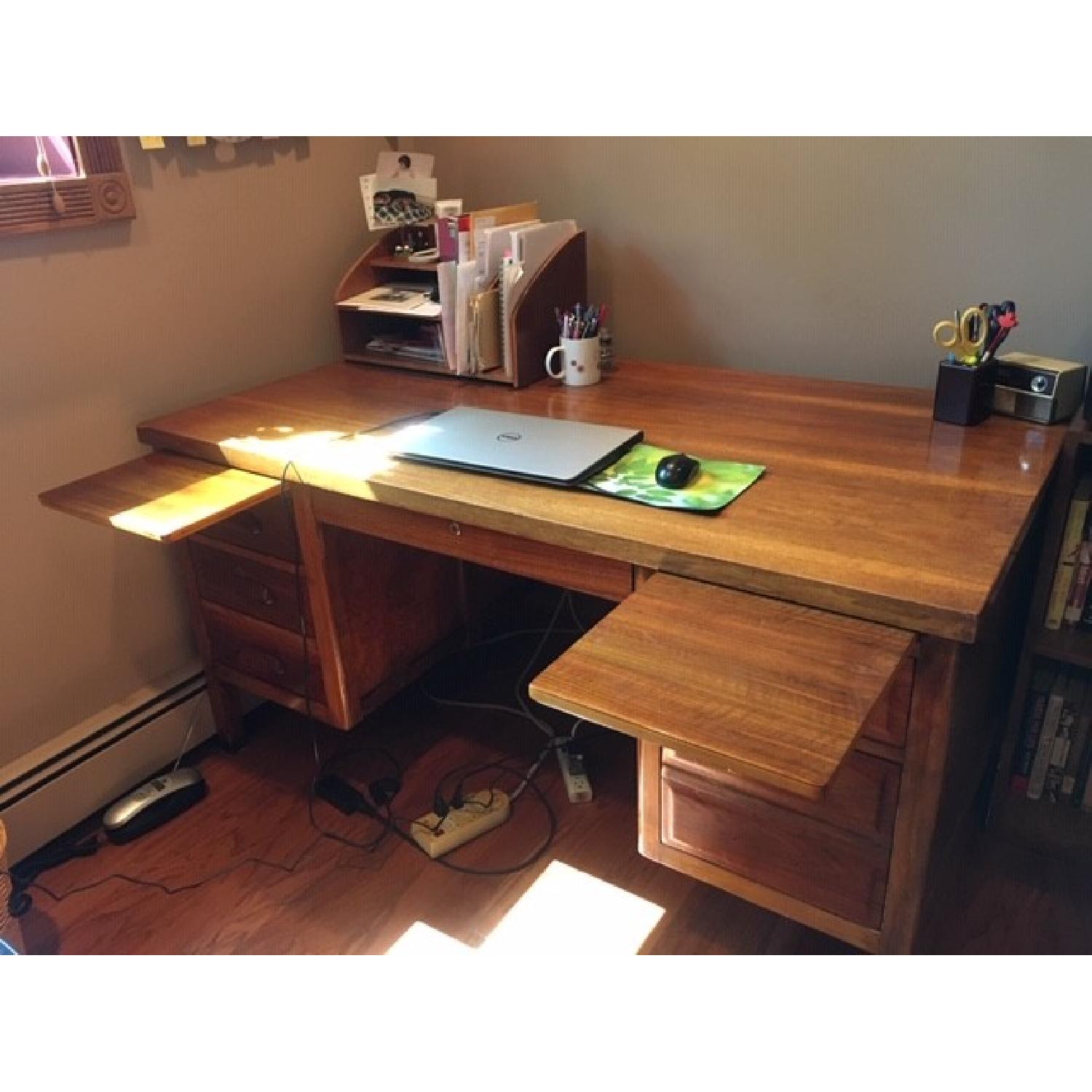 Vintage Solid Oak 6-Drawer Principal's Desk - image-6