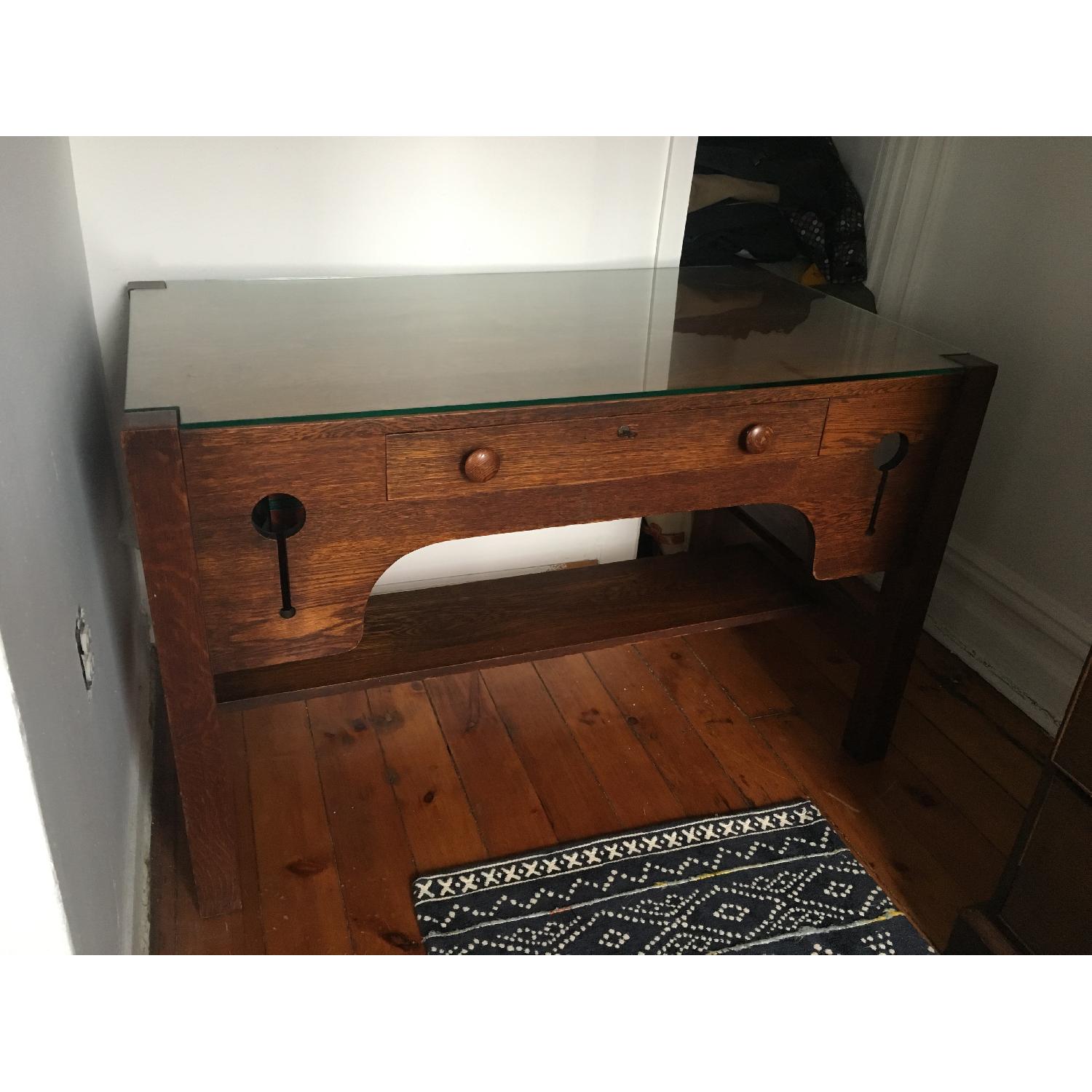 Antique Solid Tiger Oak Mission Style Desk - image-2